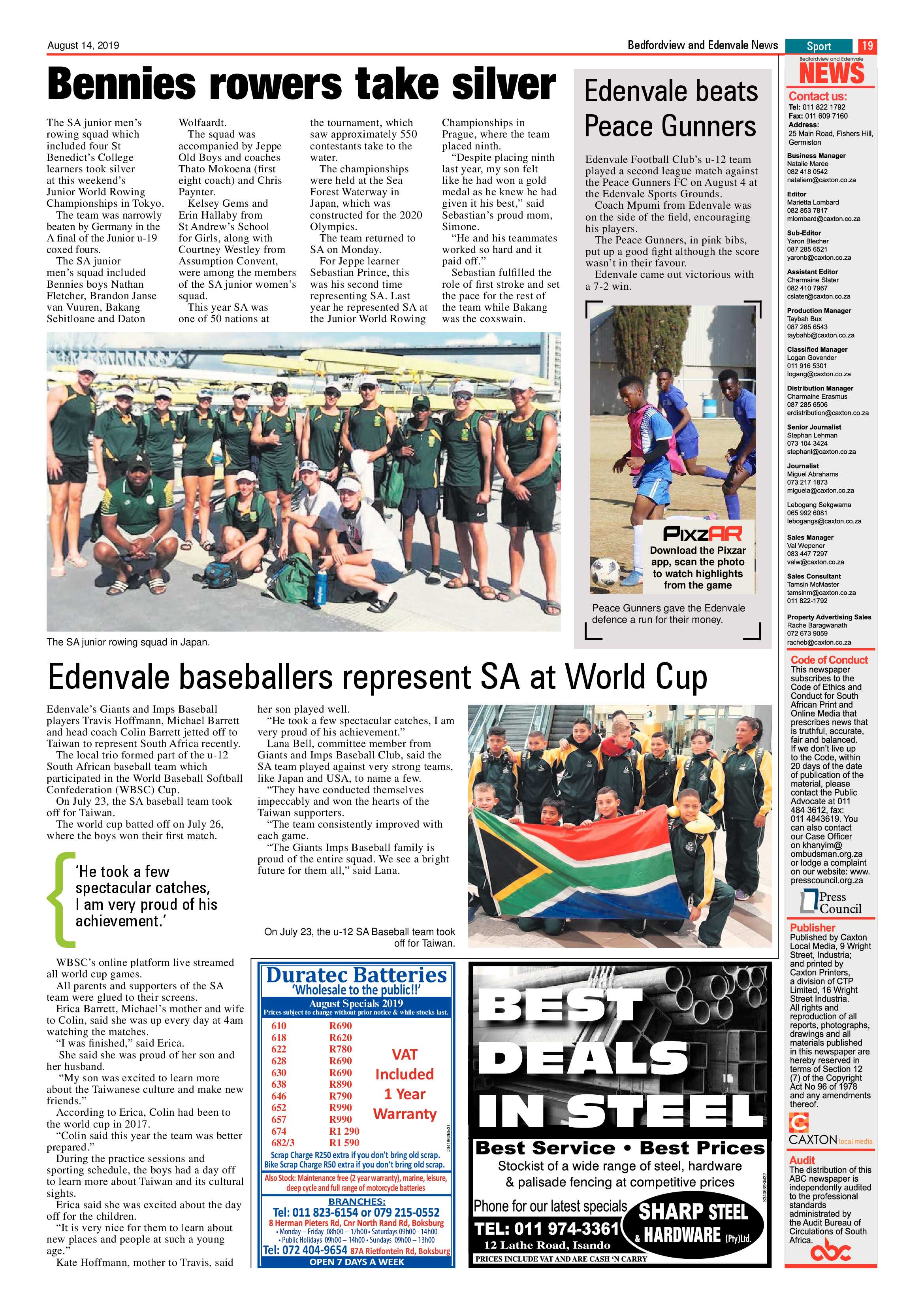 Bedfordview and Edenvale News 14 August 2019 page 19