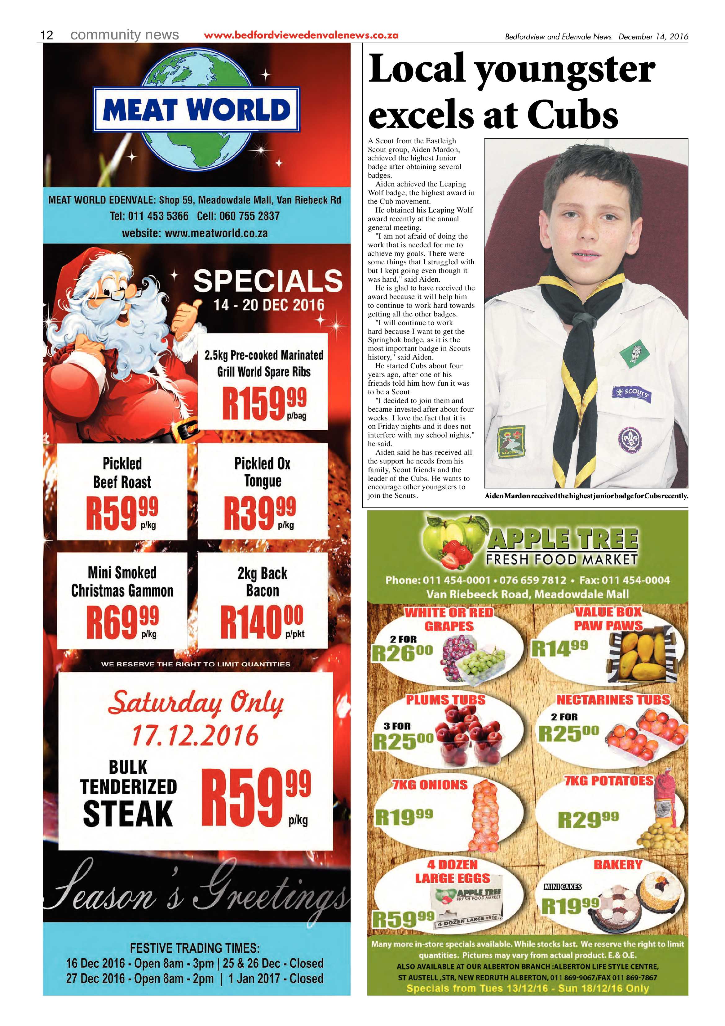 Bedfordview and Edenvale News 14 December 2016 page 12