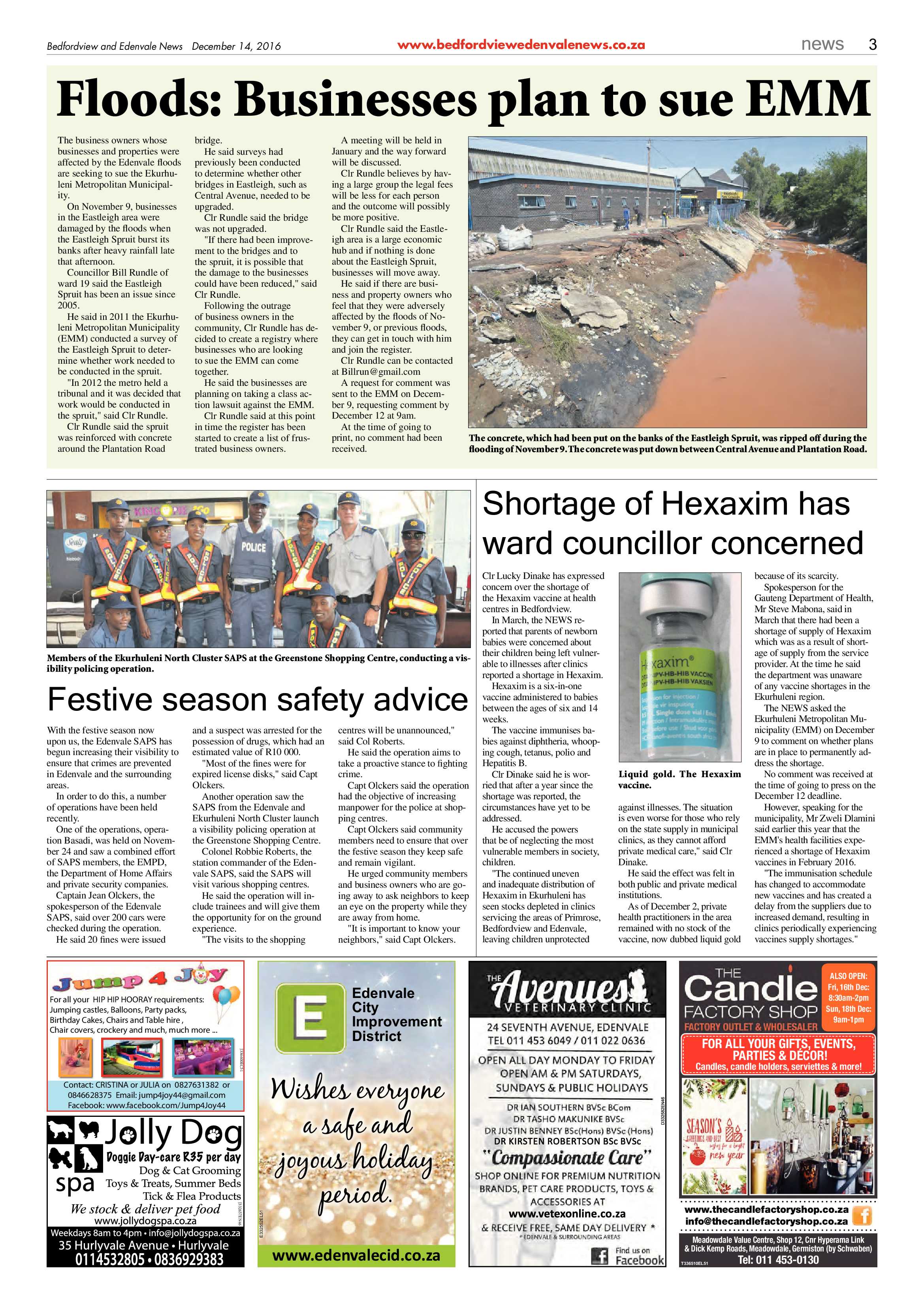 Bedfordview and Edenvale News 14 December 2016 page 3