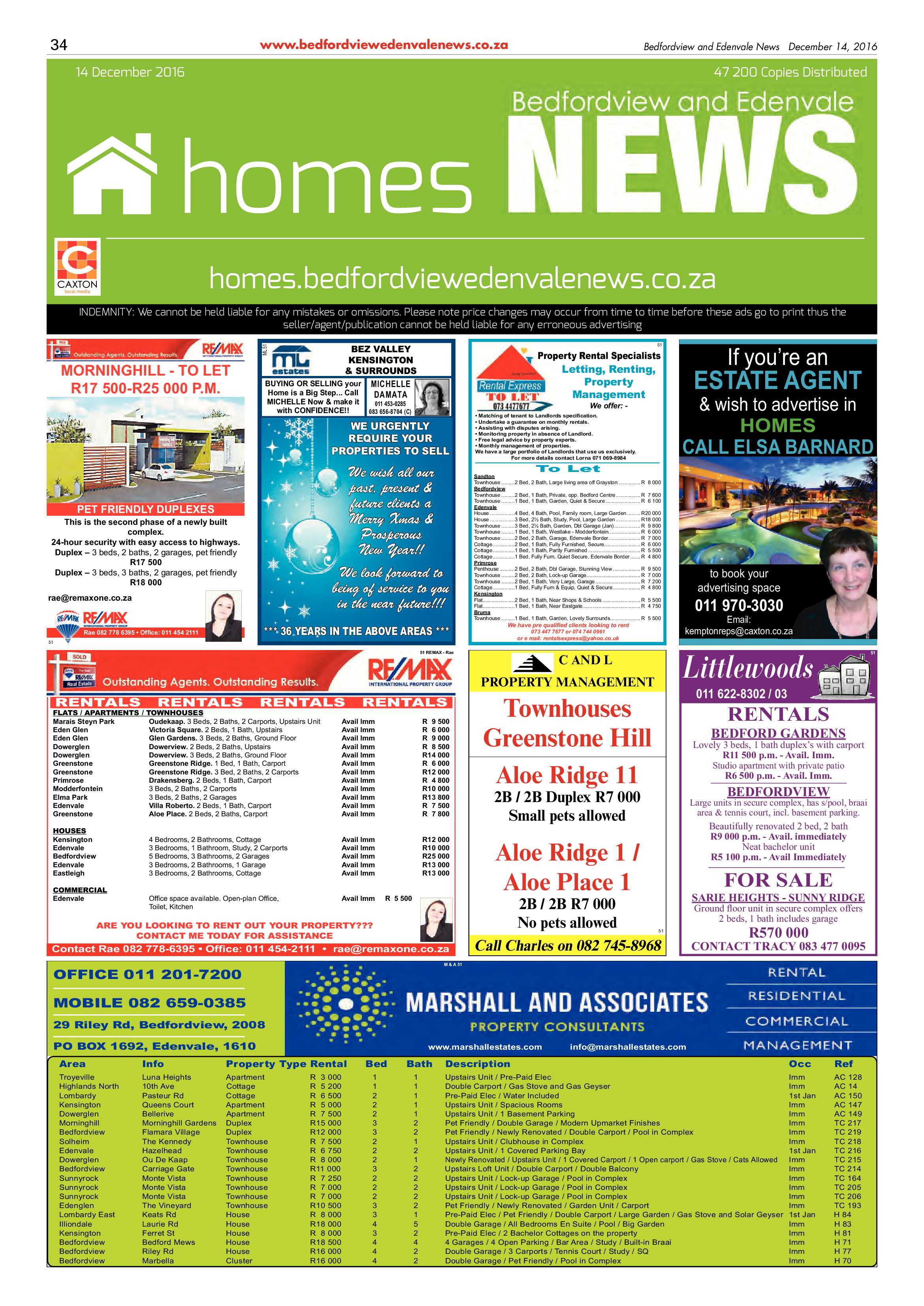 Bedfordview and Edenvale News 14 December 2016 page 34