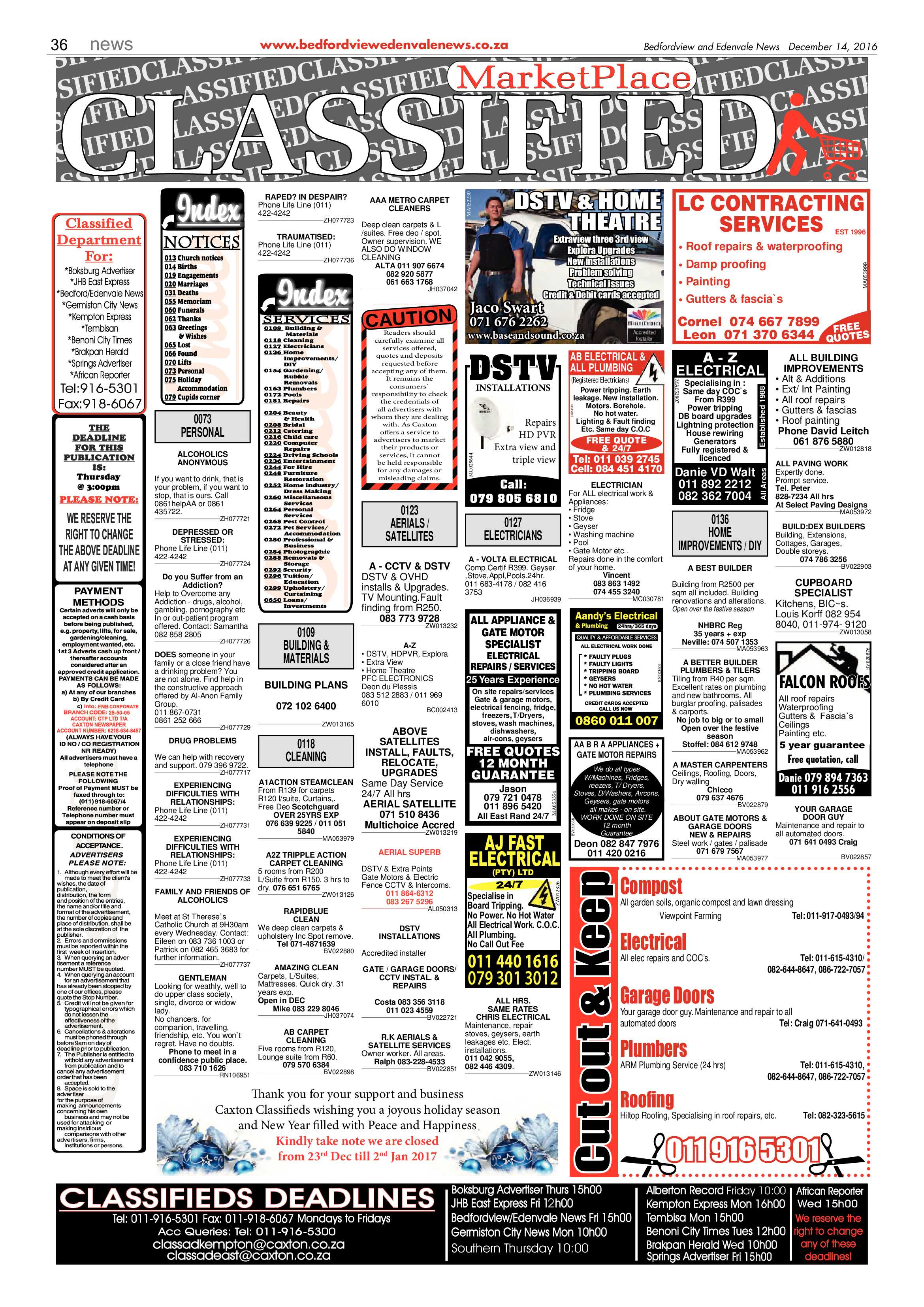 Bedfordview and Edenvale News 14 December 2016 page 36