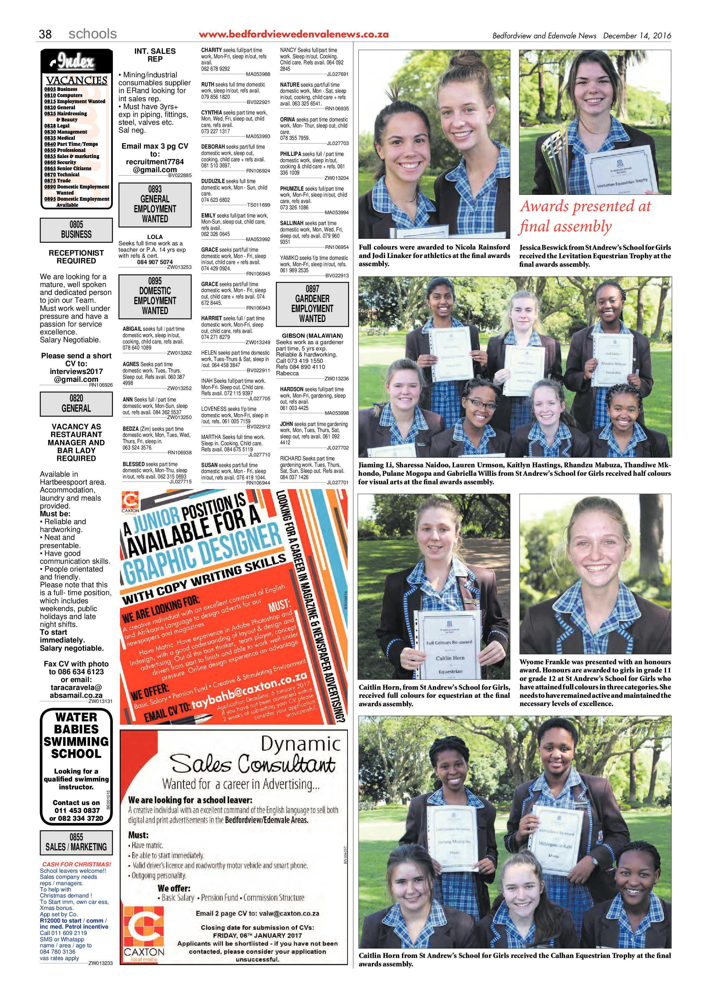 Bedfordview and Edenvale News 14 December 2016 page 38