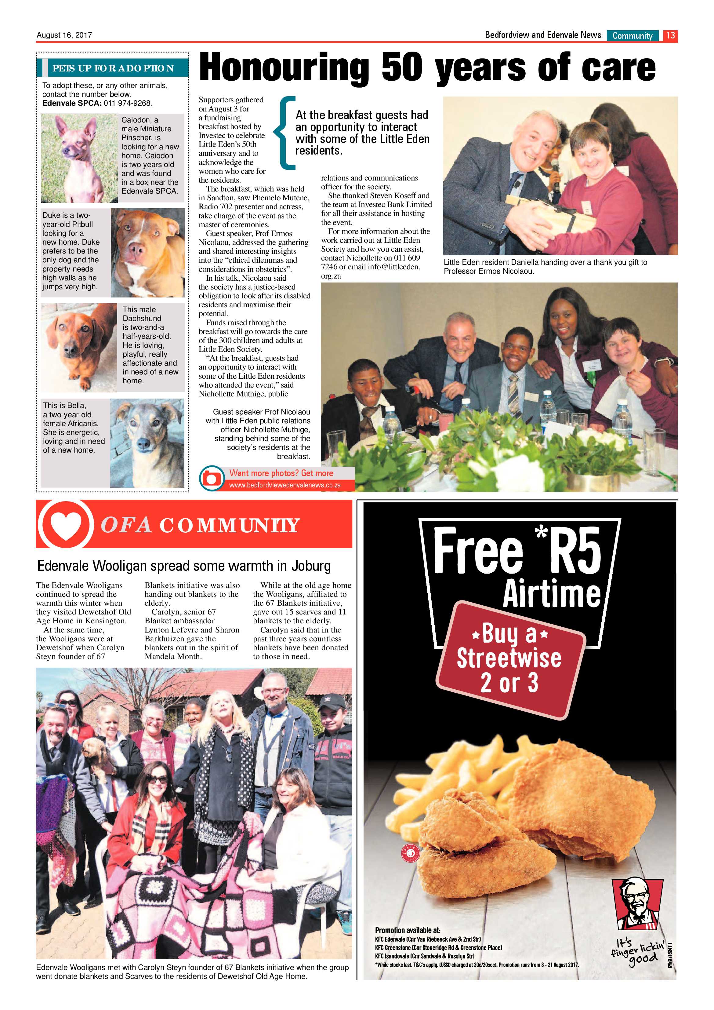Bedfordview and Edenvale News 16 August 2017 page 13