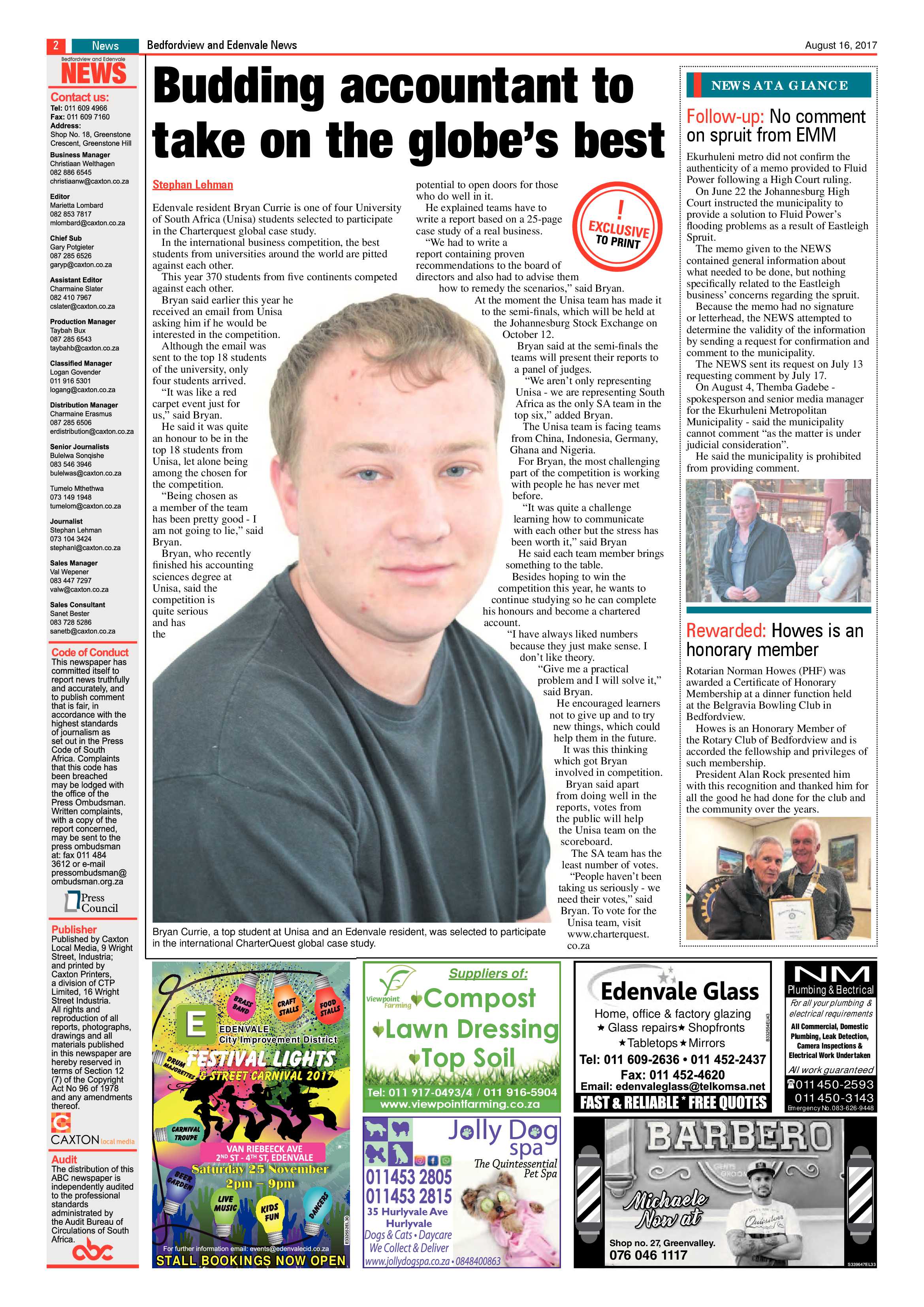 Bedfordview and Edenvale News 16 August 2017 page 2