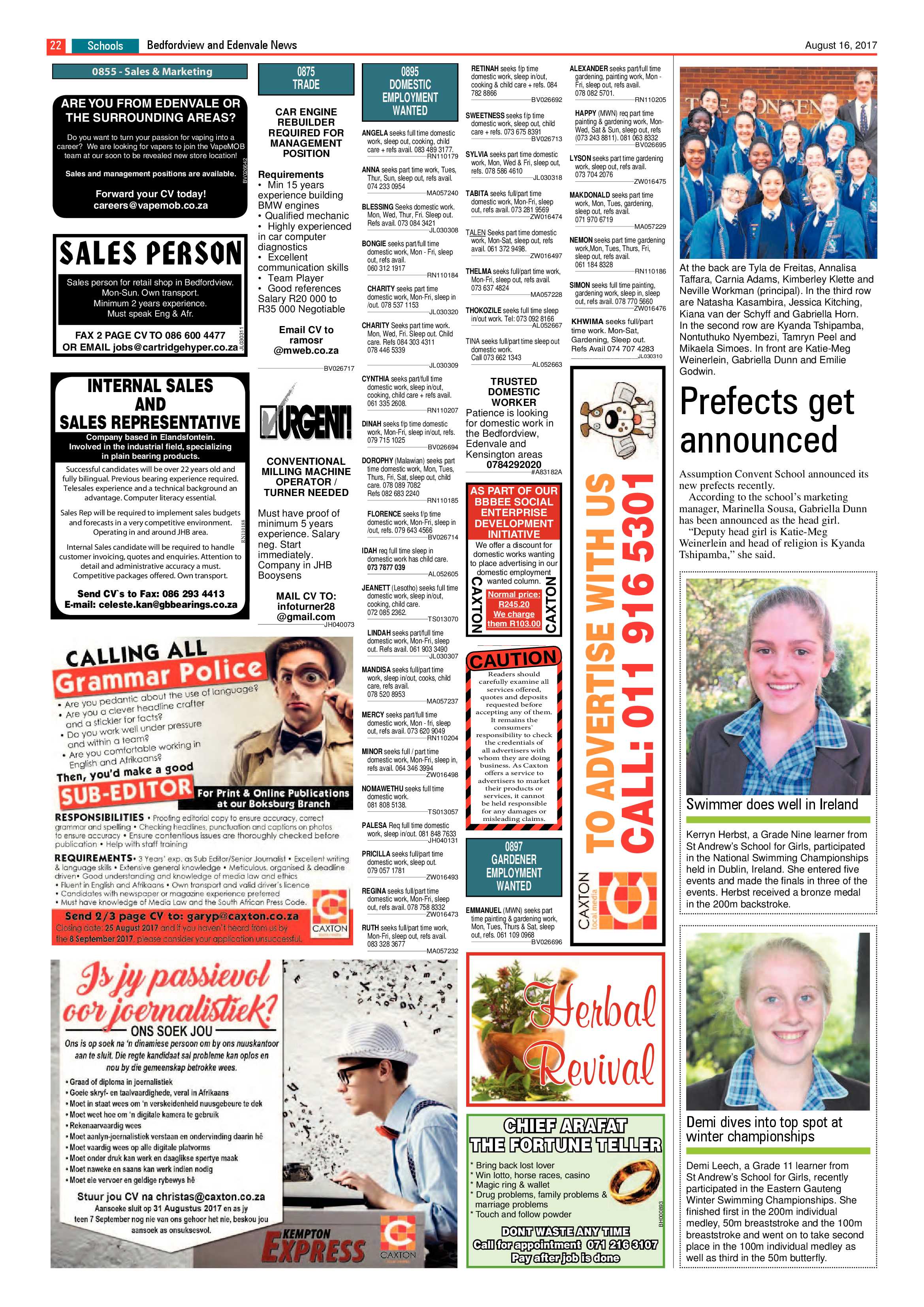 Bedfordview and Edenvale News 16 August 2017 page 22