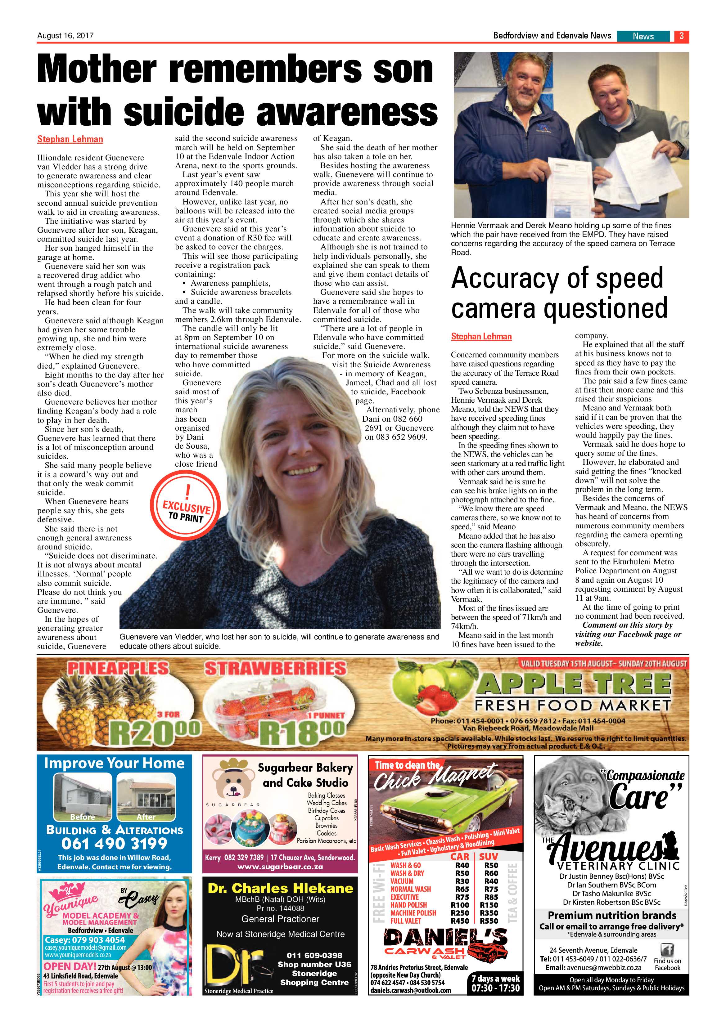 Bedfordview and Edenvale News 16 August 2017 page 3