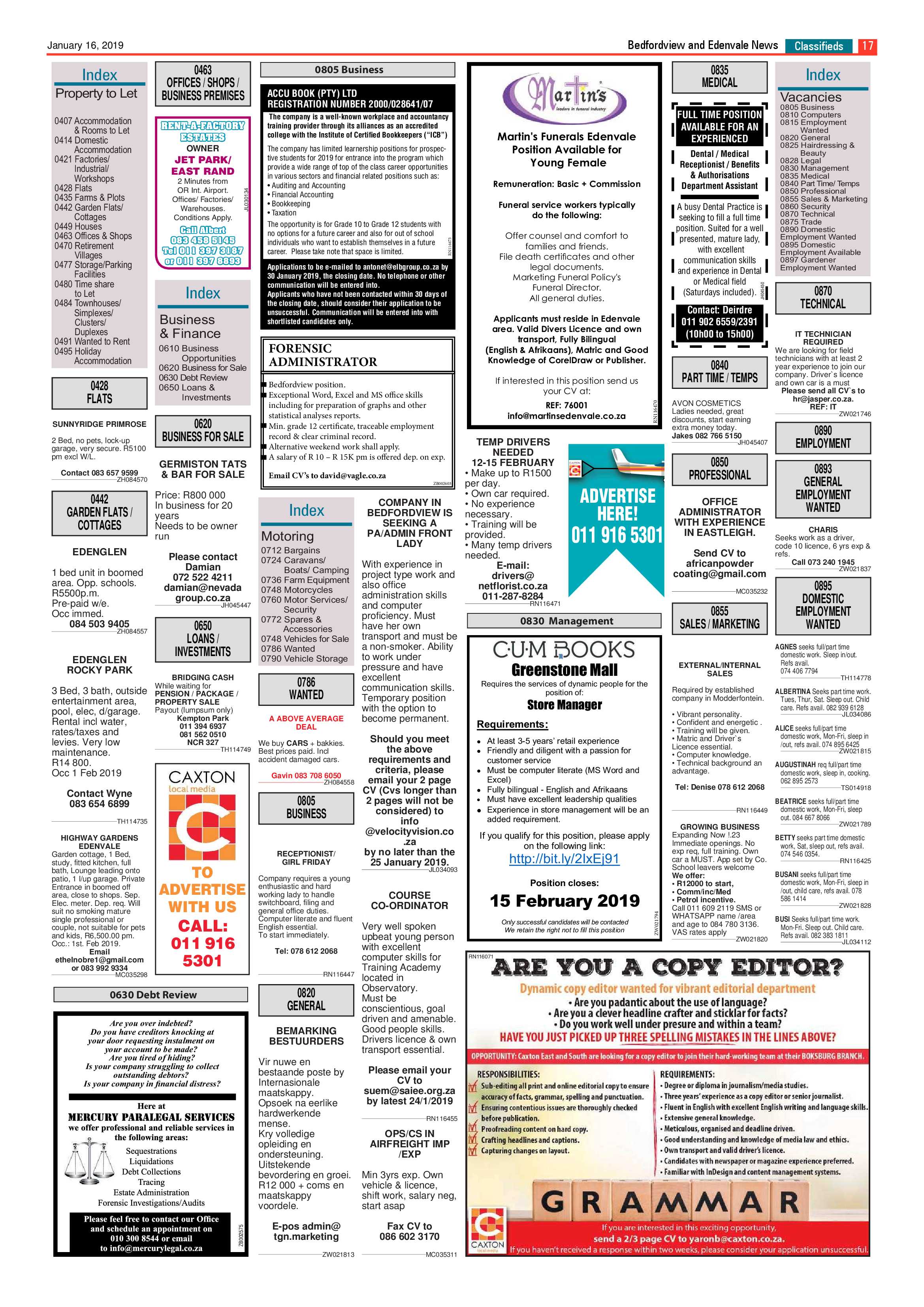 Bedfordview and Edenvale News 16 January 2019 page 17