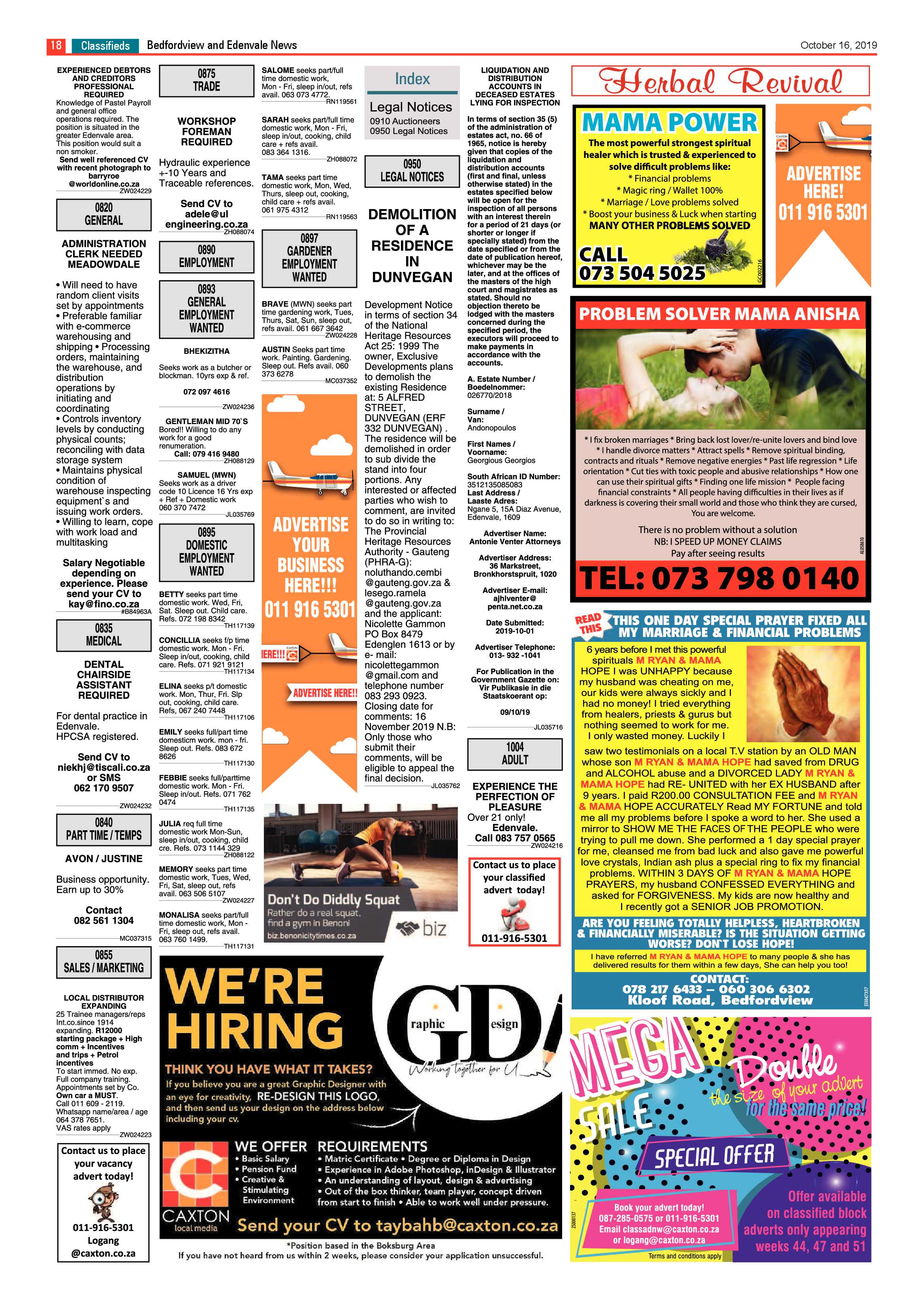 Bedfordview and Edenvale News 16 October 2019 page 18