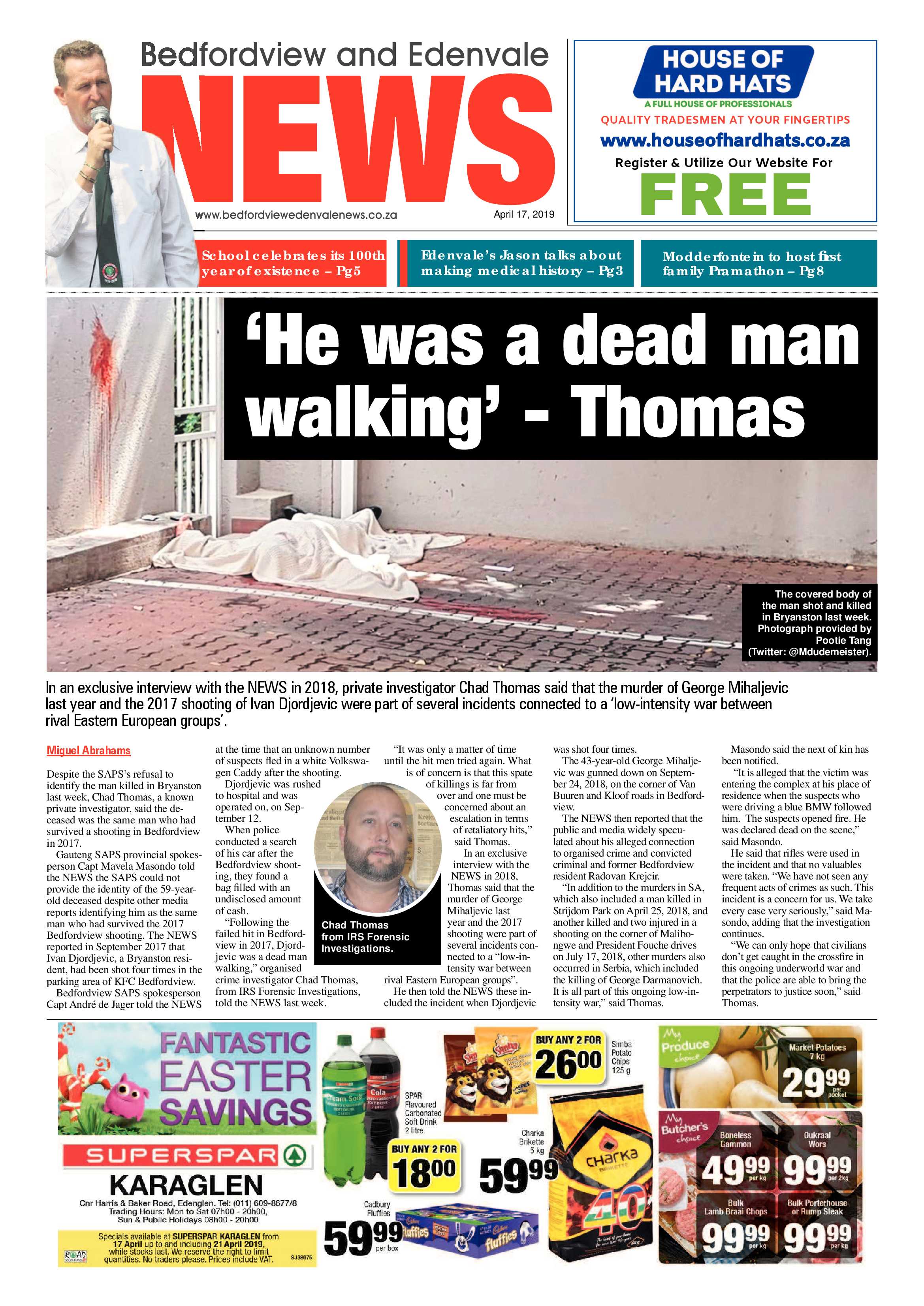 Bedfordview and Edenvale News 17 April 2019 page 1