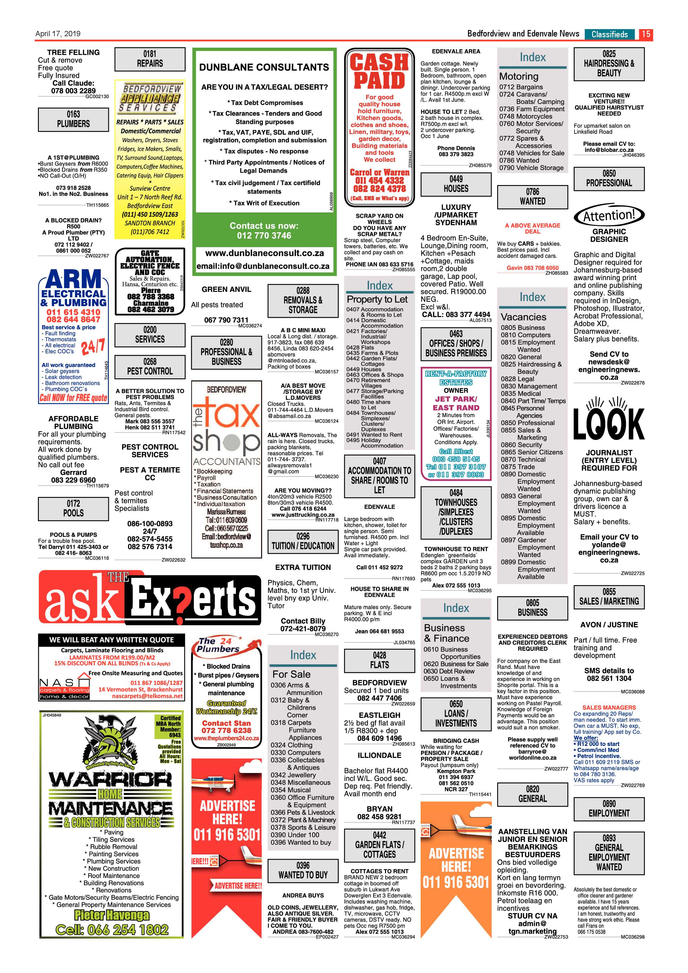 Bedfordview and Edenvale News 17 April 2019 page 15