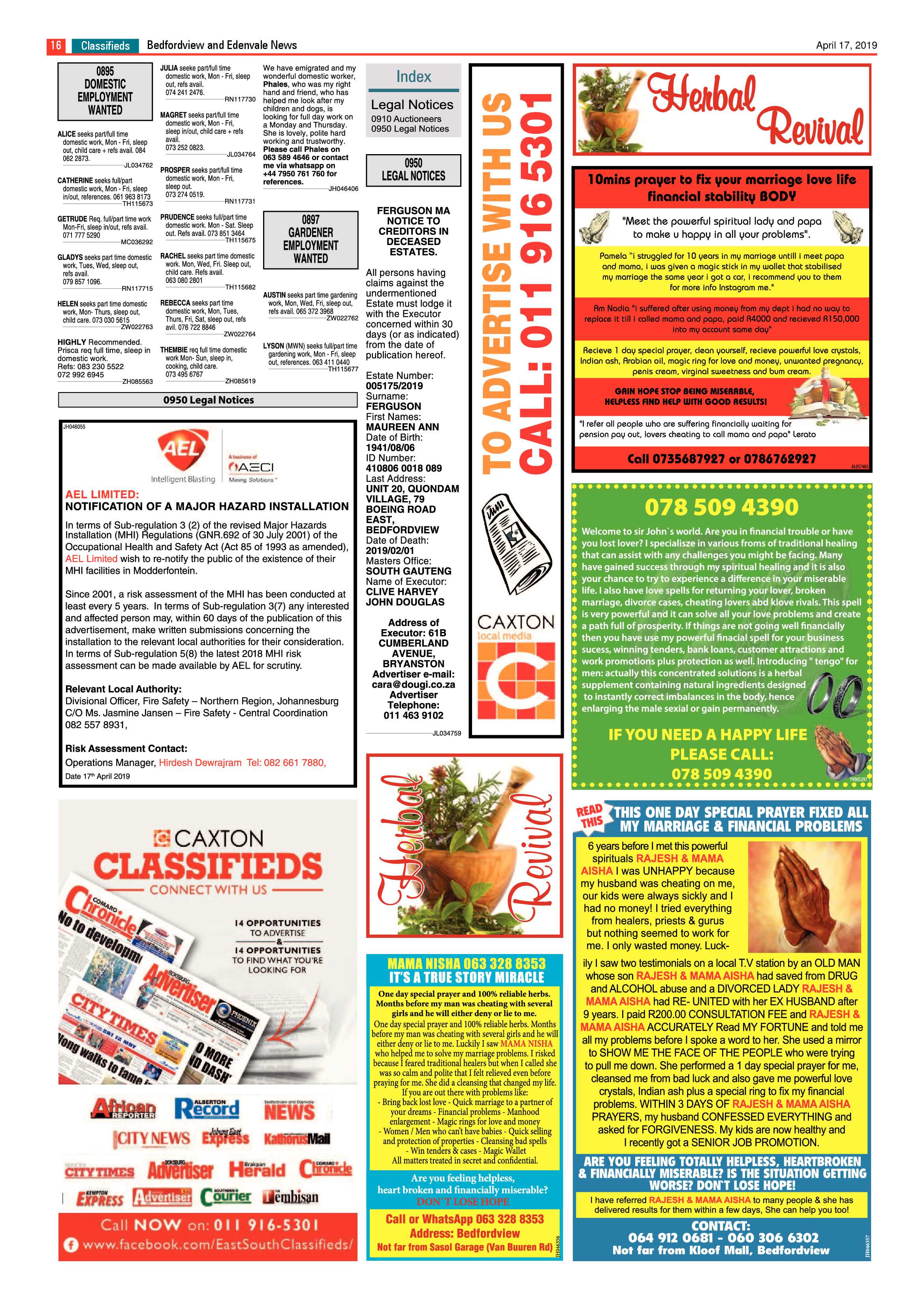 Bedfordview and Edenvale News 17 April 2019 page 16