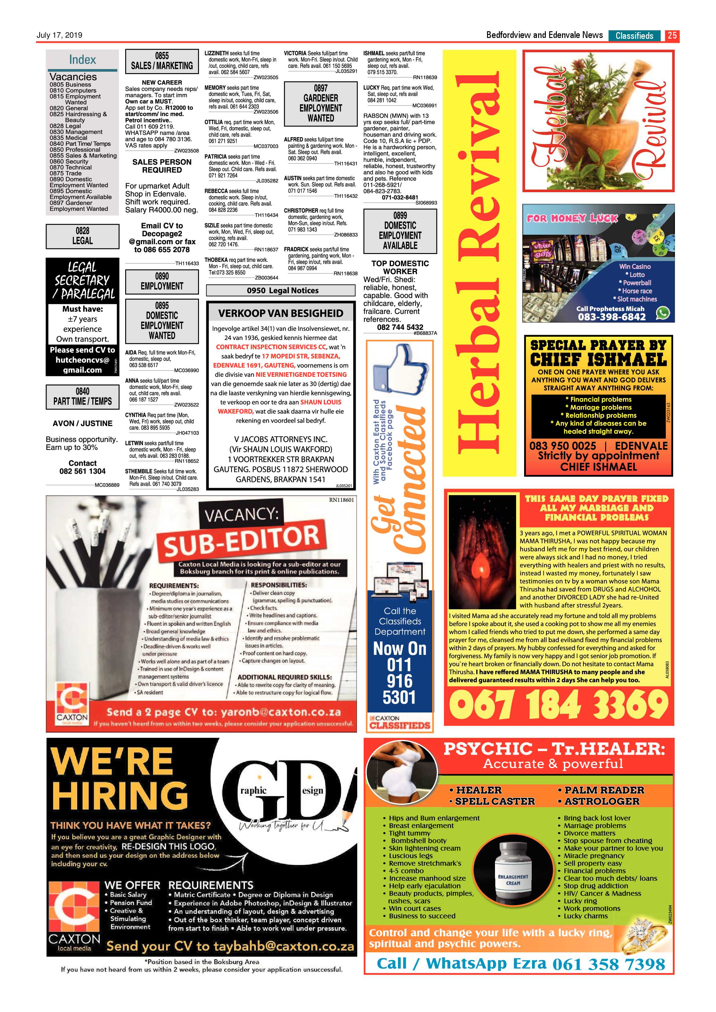 Bedfordview and Edenvale News 17 July 2019 page 25