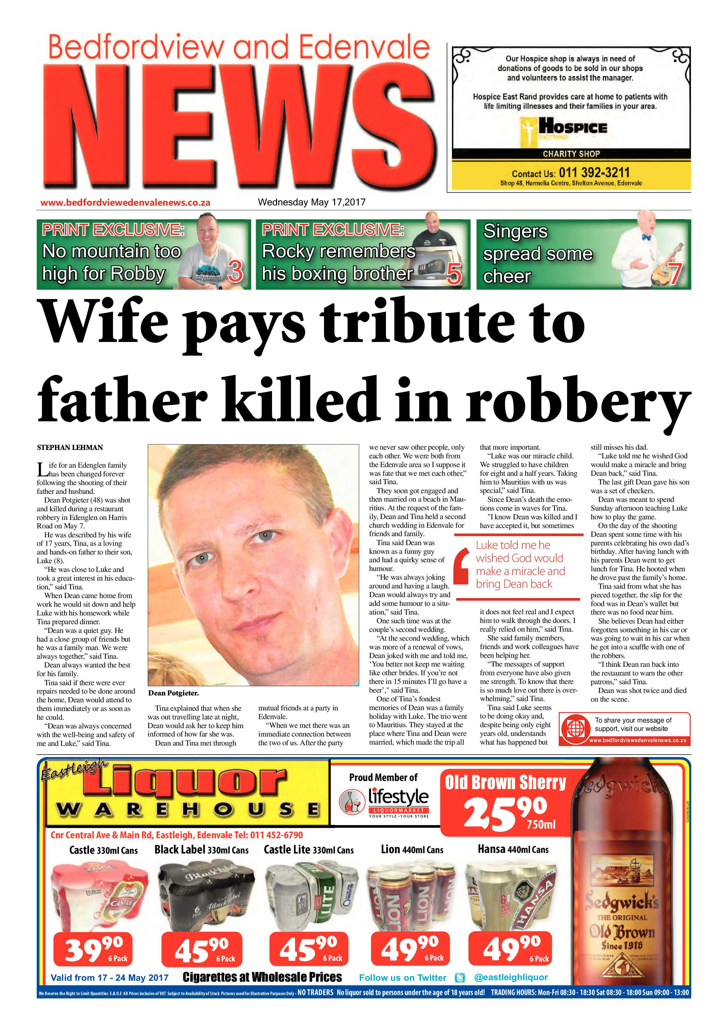 Bedfordview and Edenvale News 17 May 2017 page 1