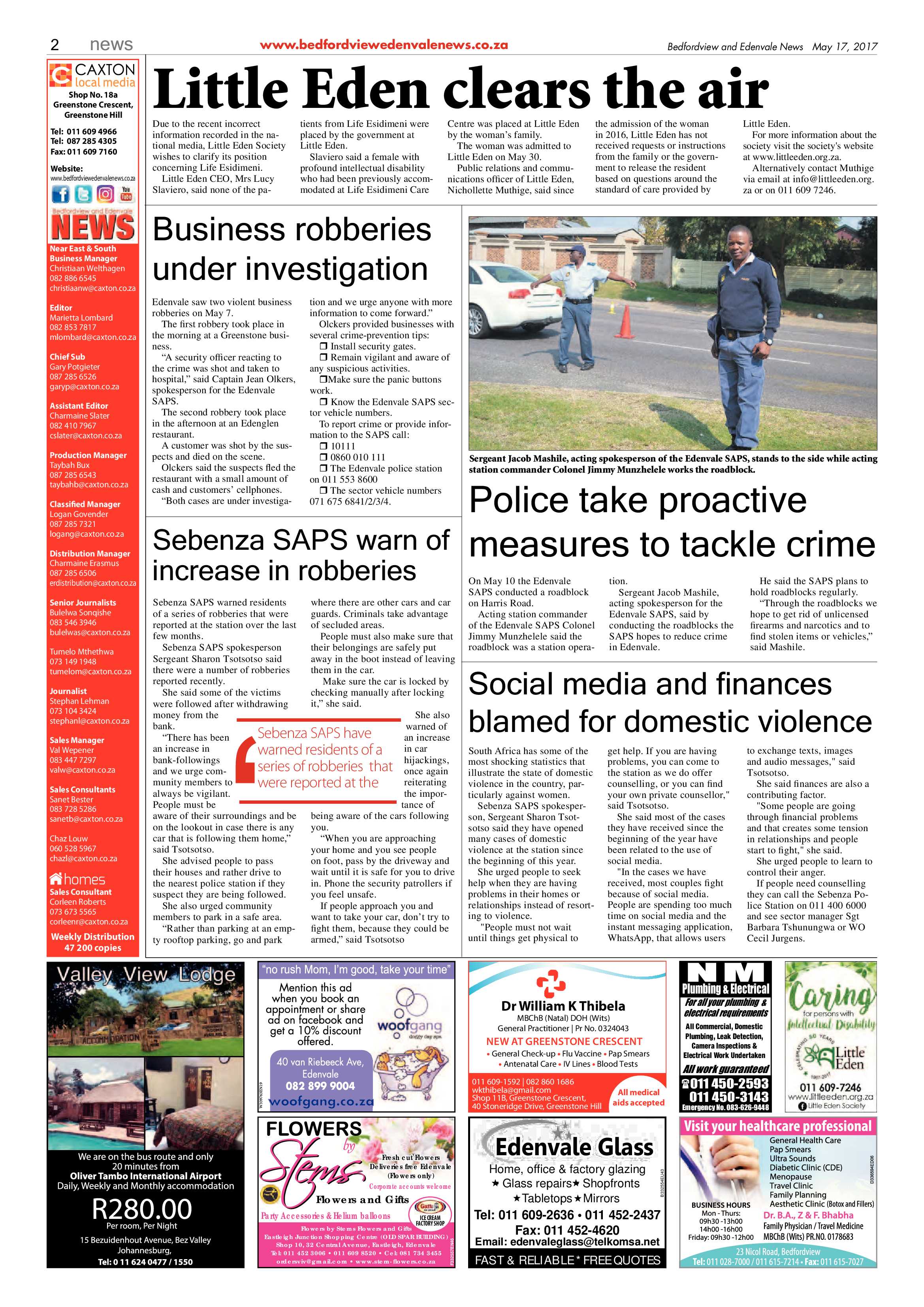 Bedfordview and Edenvale News 17 May 2017 page 2