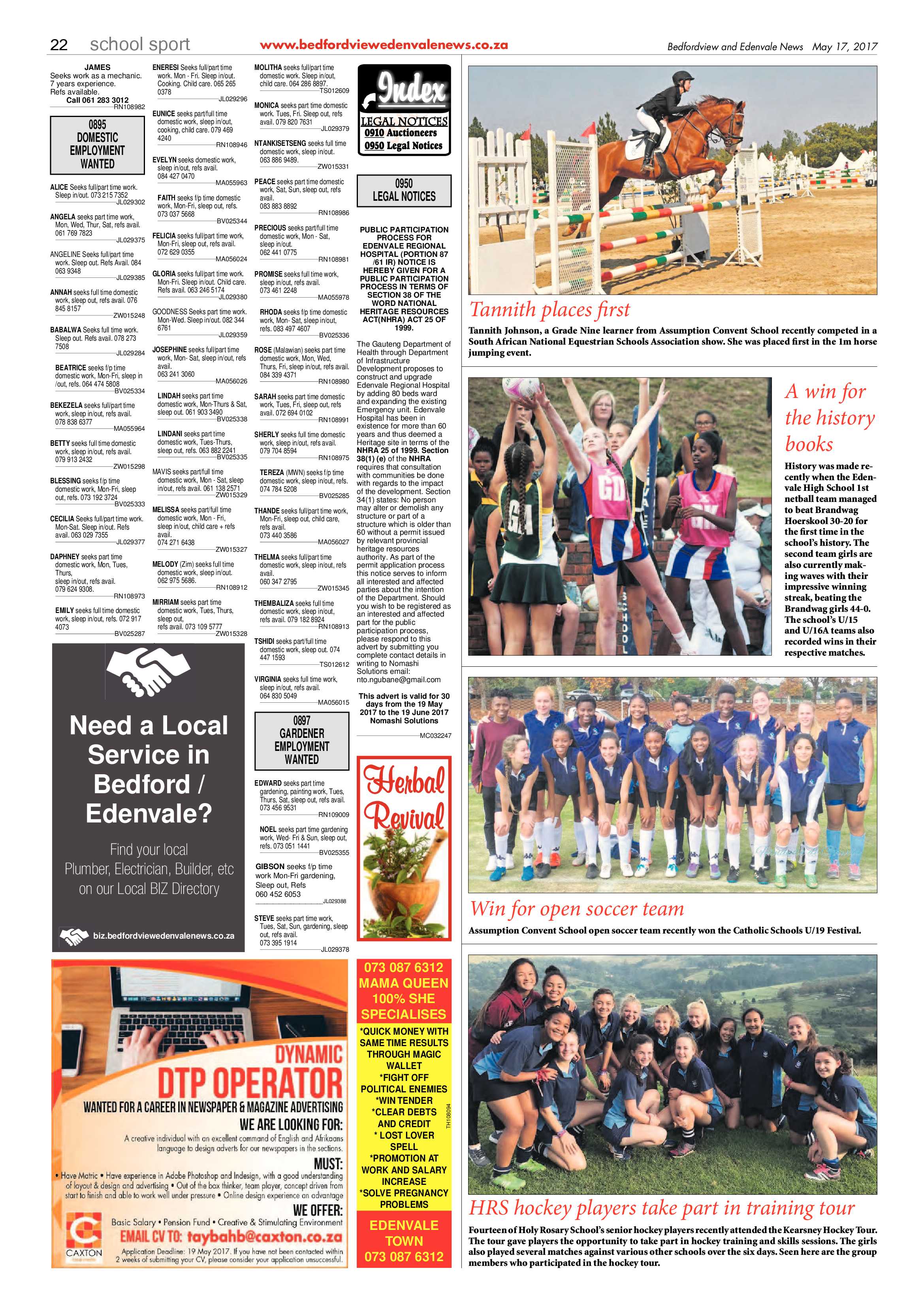 Bedfordview and Edenvale News 17 May 2017 page 22