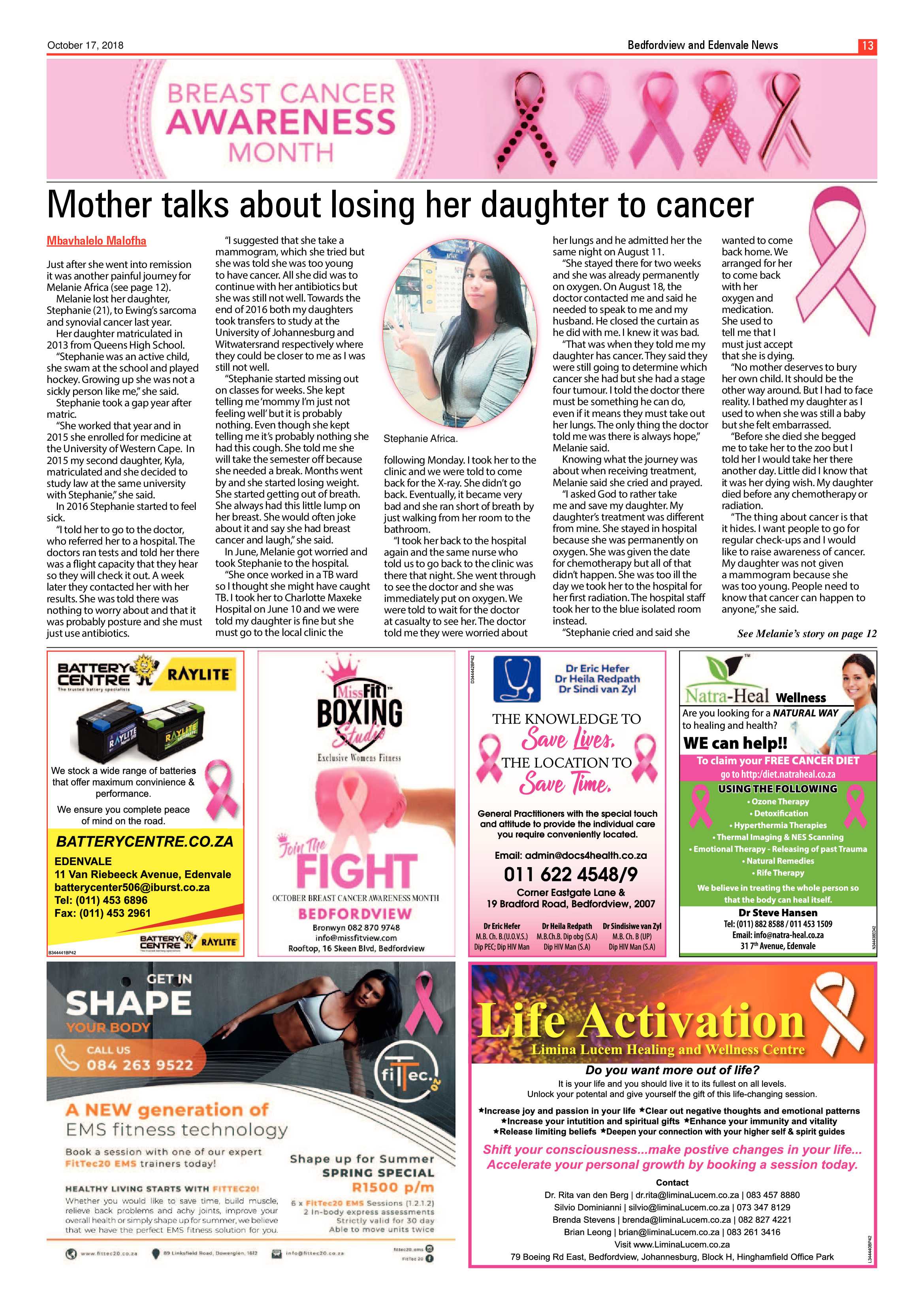 Bedfordview and Edenvale News 17 October  2018 page 13