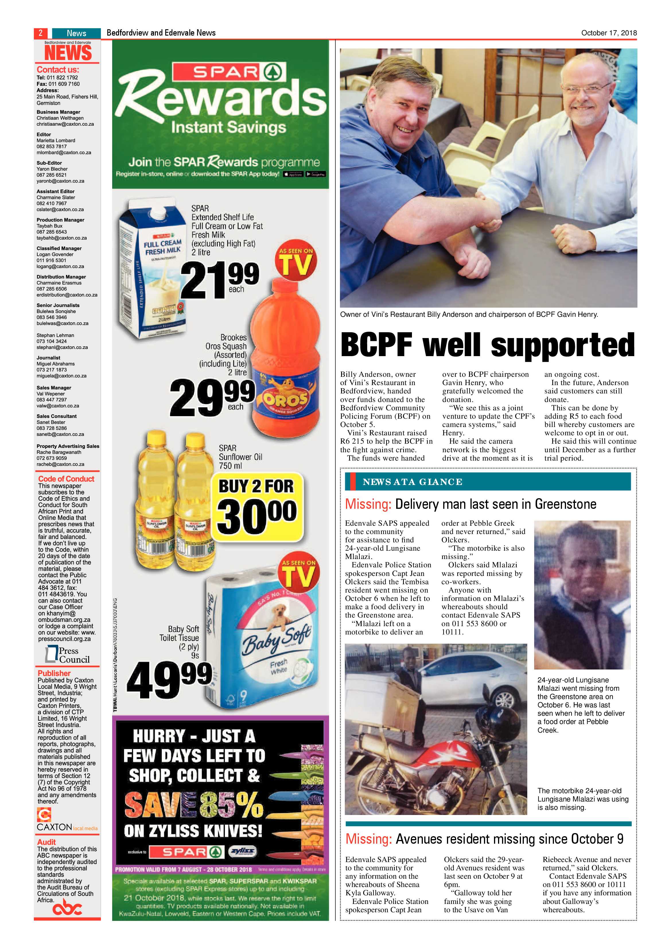 Bedfordview and Edenvale News 17 October  2018 page 2