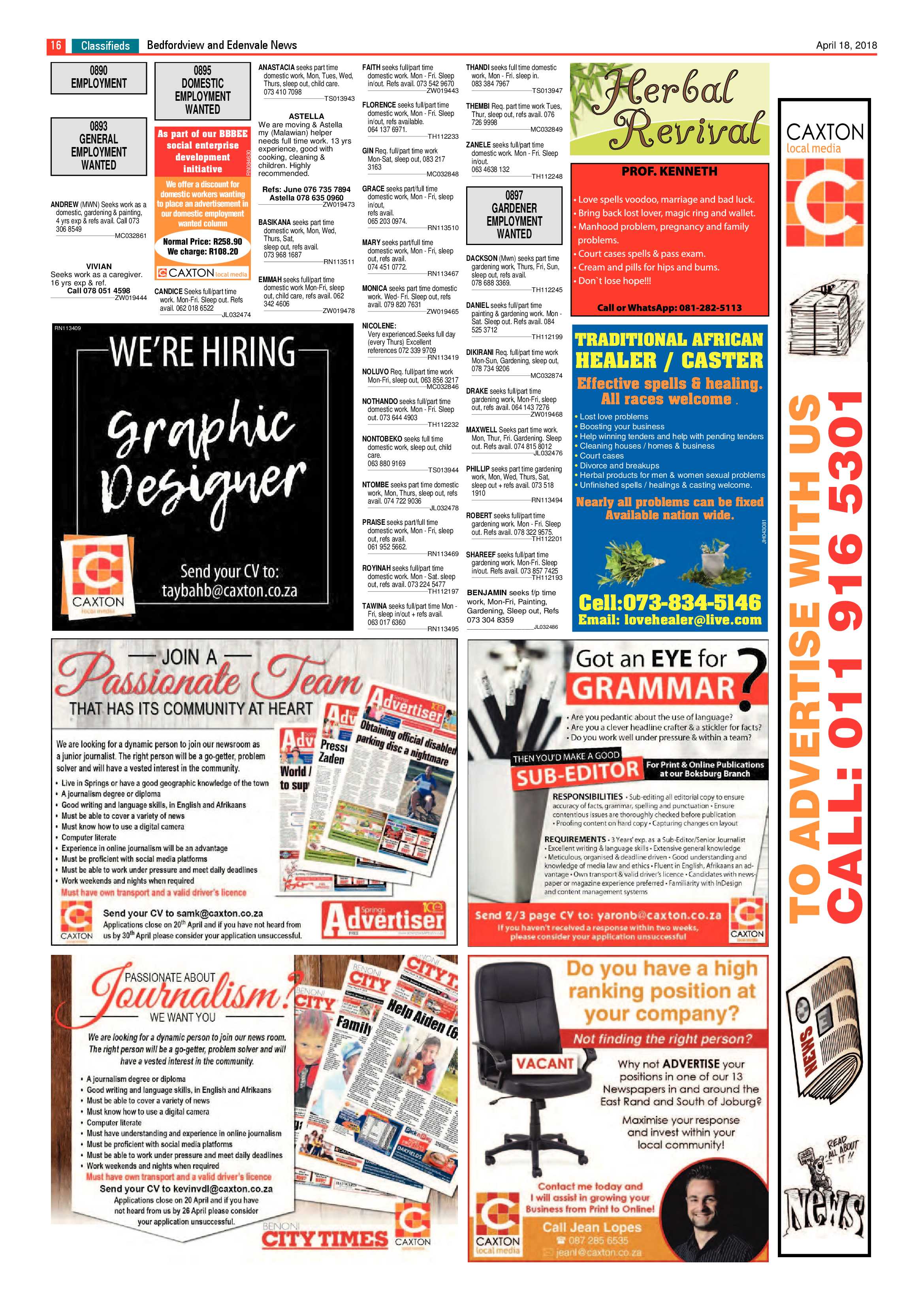 Bedfordview and Edenvale News 18 April 2018 page 16