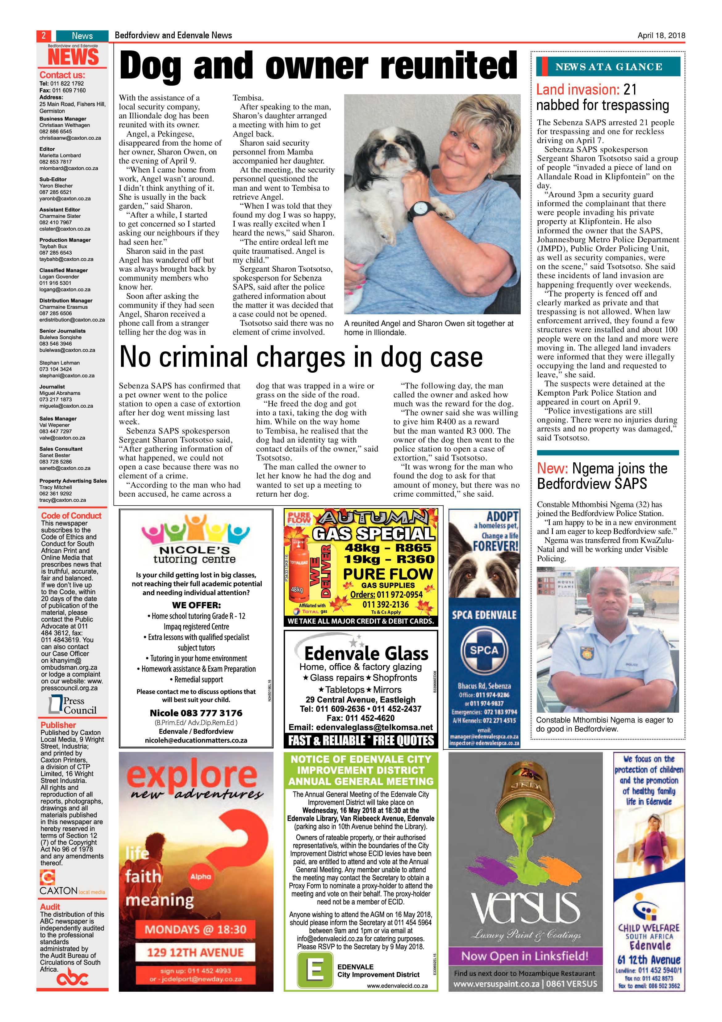 Bedfordview and Edenvale News 18 April 2018 page 2