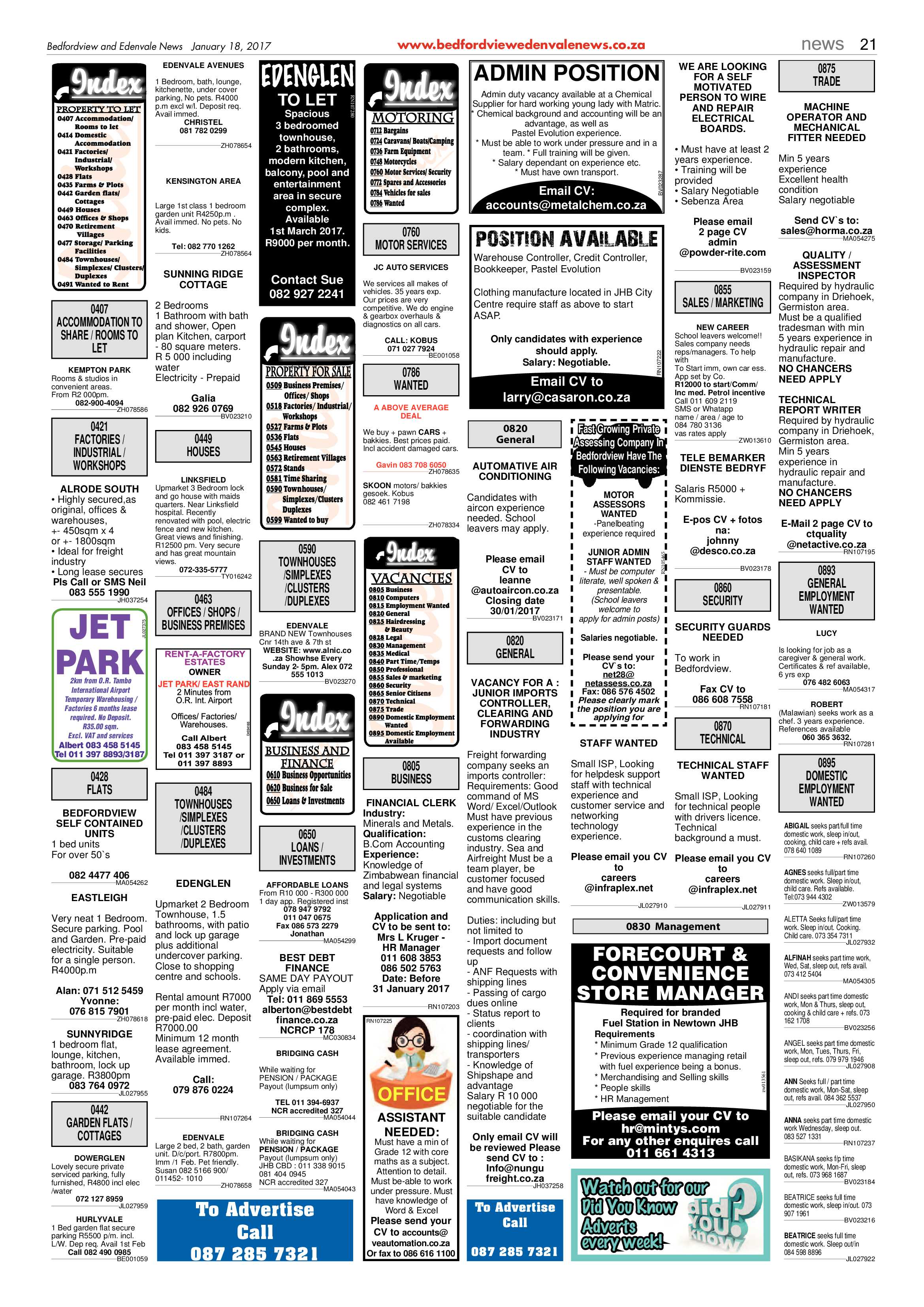 Bedfordview and Edenvale News 18 January 2017 page 21