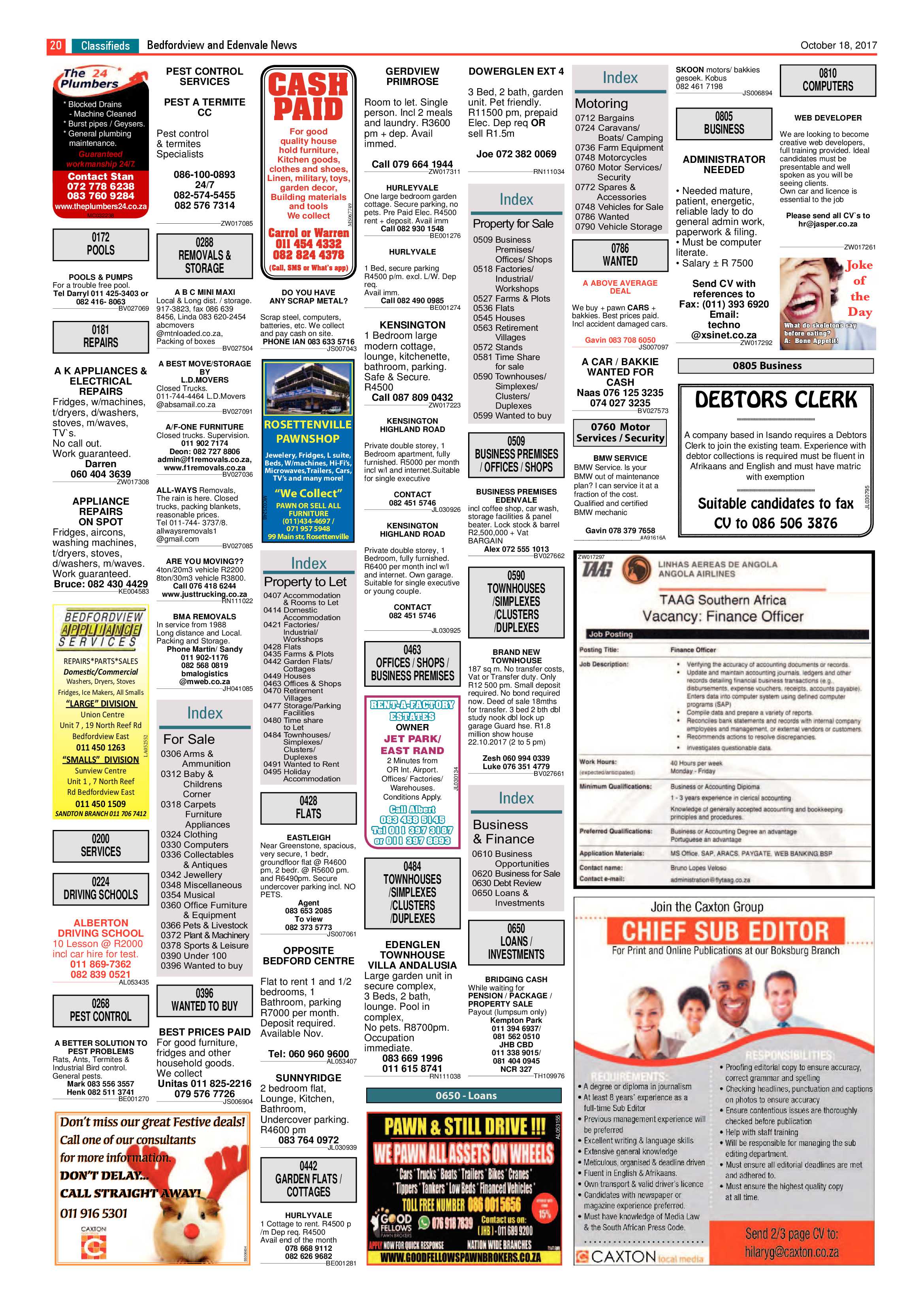 Bedfordview and Edenvale News 18 October 2017 page 20