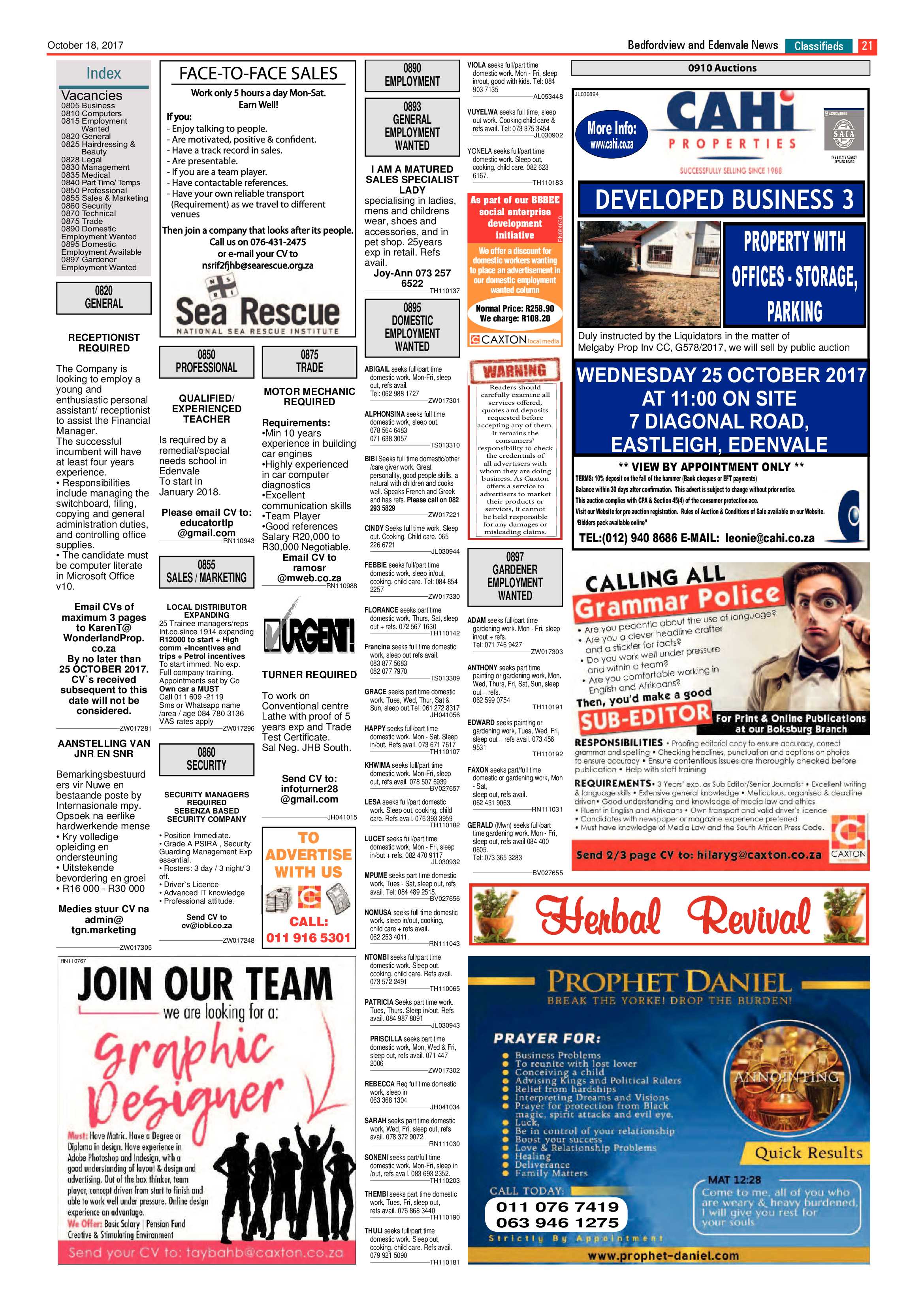 Bedfordview and Edenvale News 18 October 2017 page 21