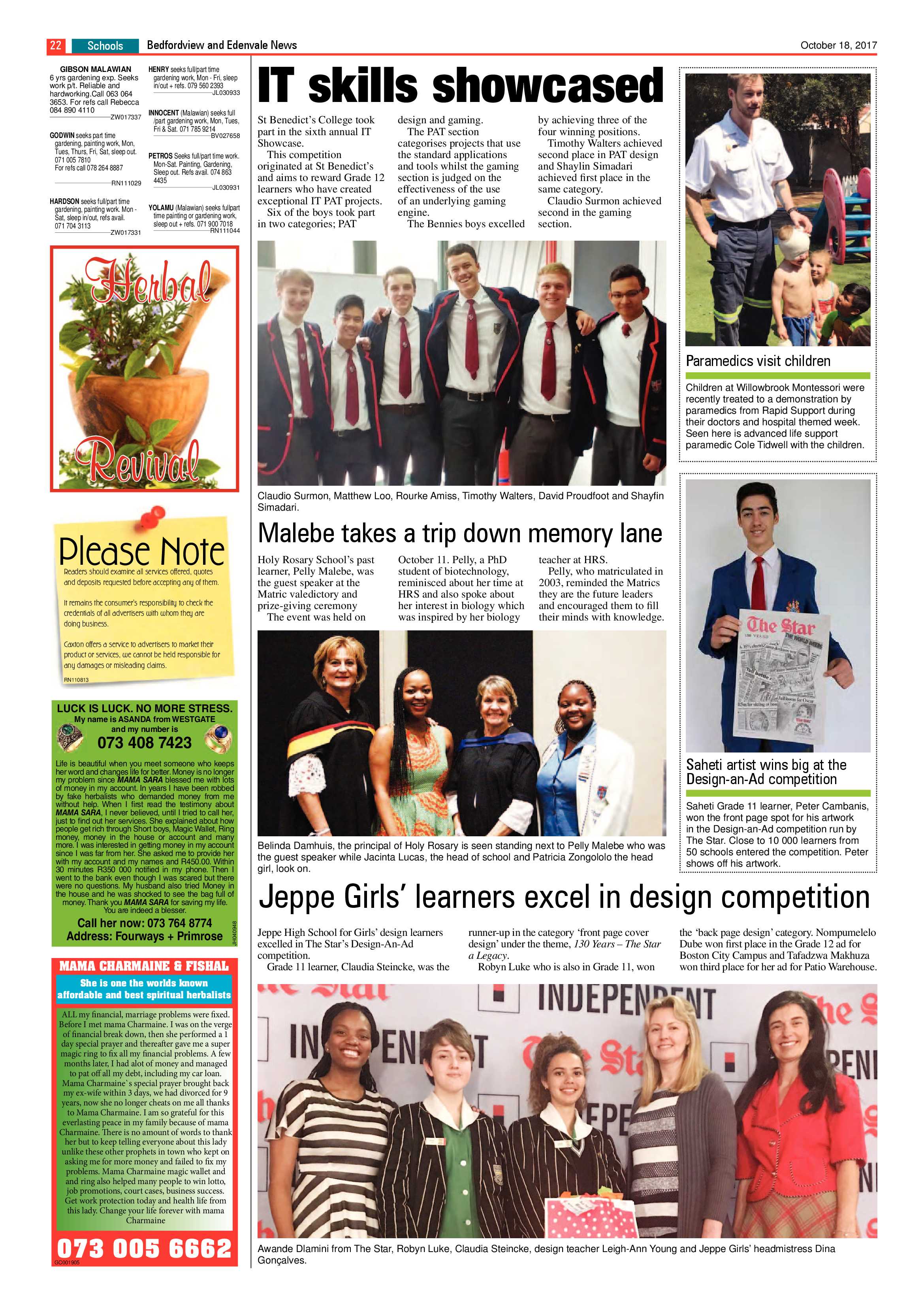 Bedfordview and Edenvale News 18 October 2017 page 22