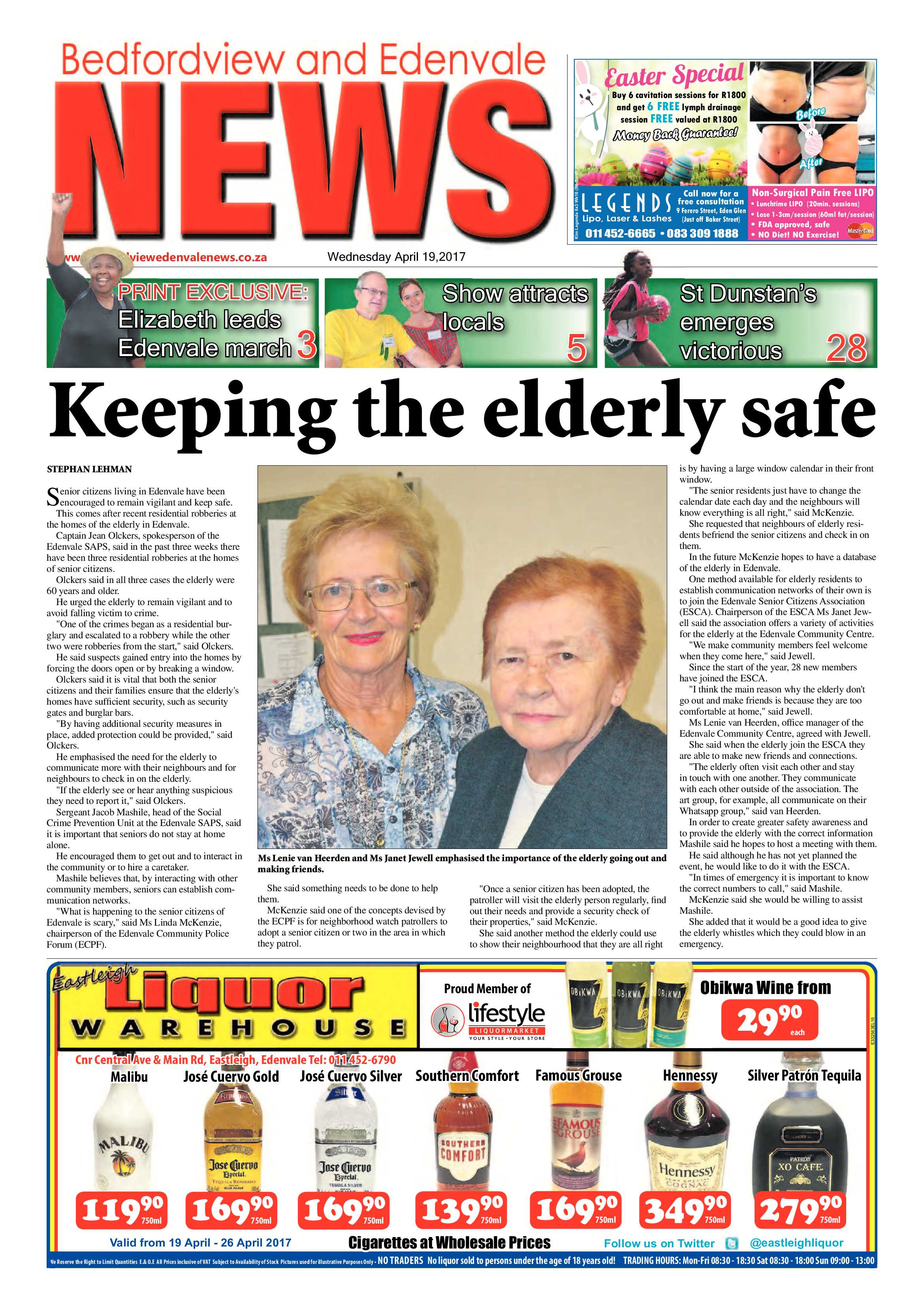Bedfordview and Edenvale News 19 April 2017 page 1