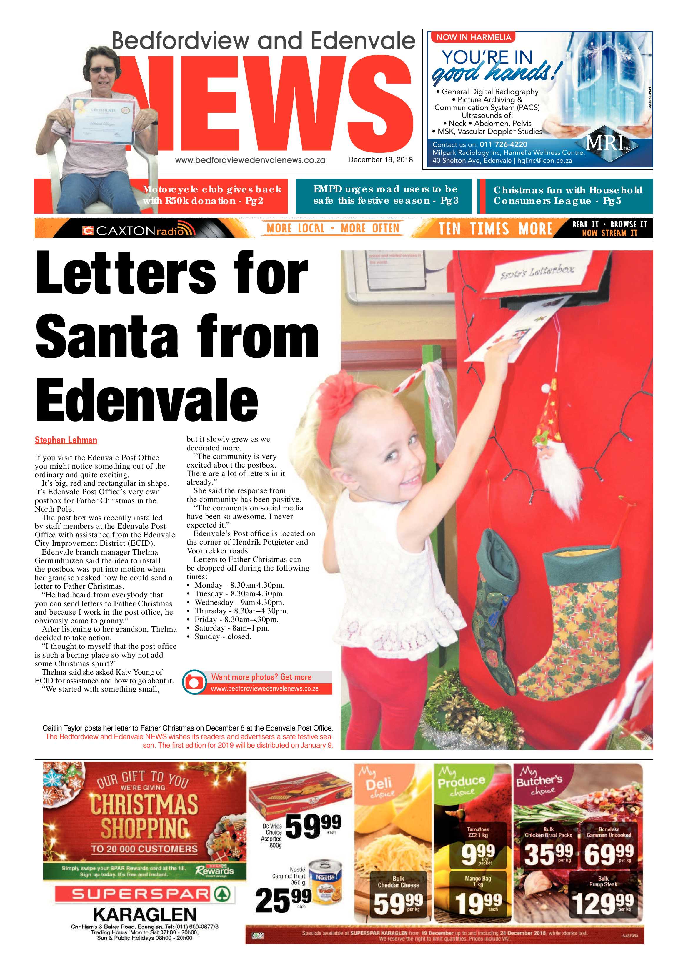 Bedfordview and Edenvale News 19 December 2018 page 1