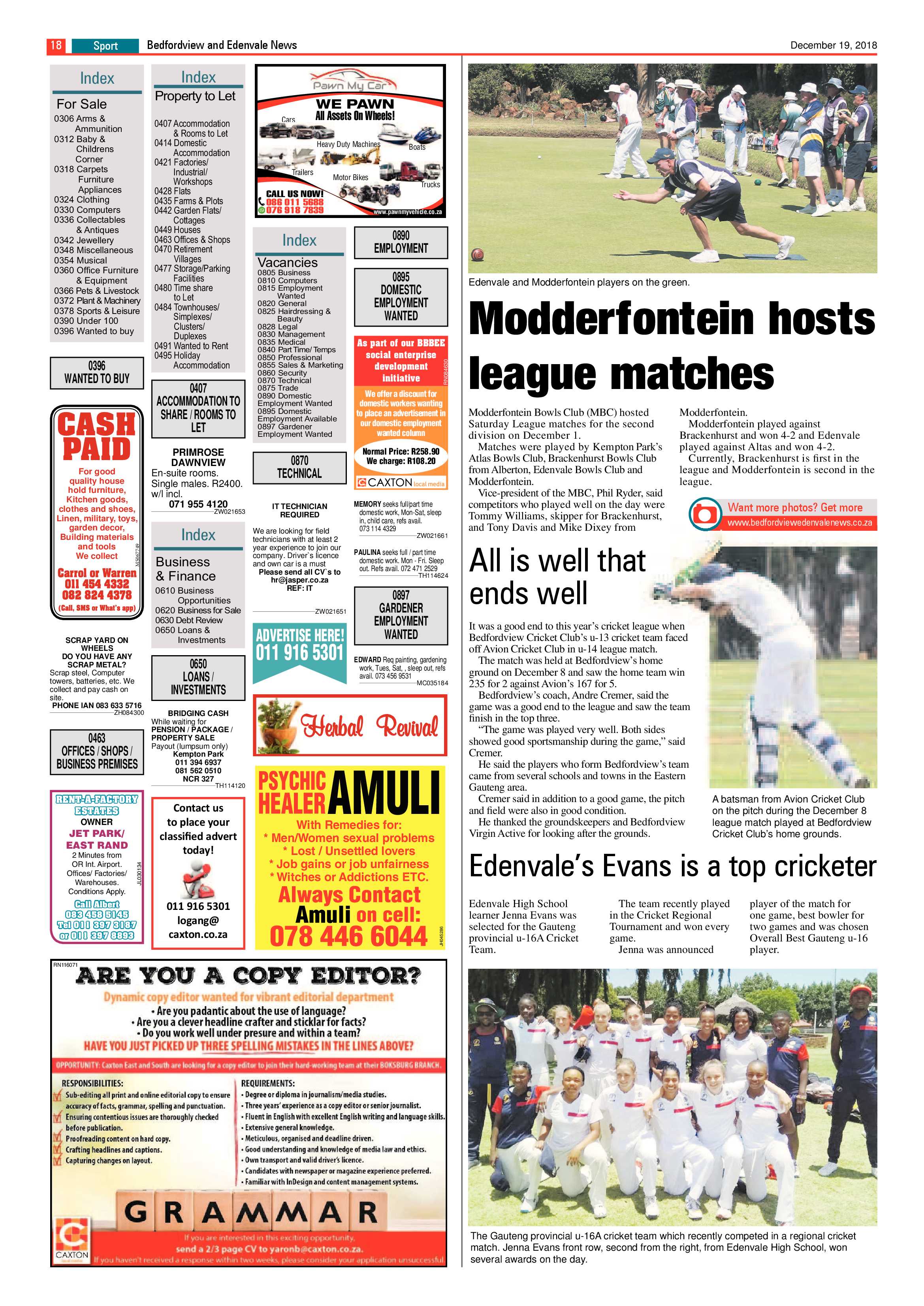 Bedfordview and Edenvale News 19 December 2018 page 18