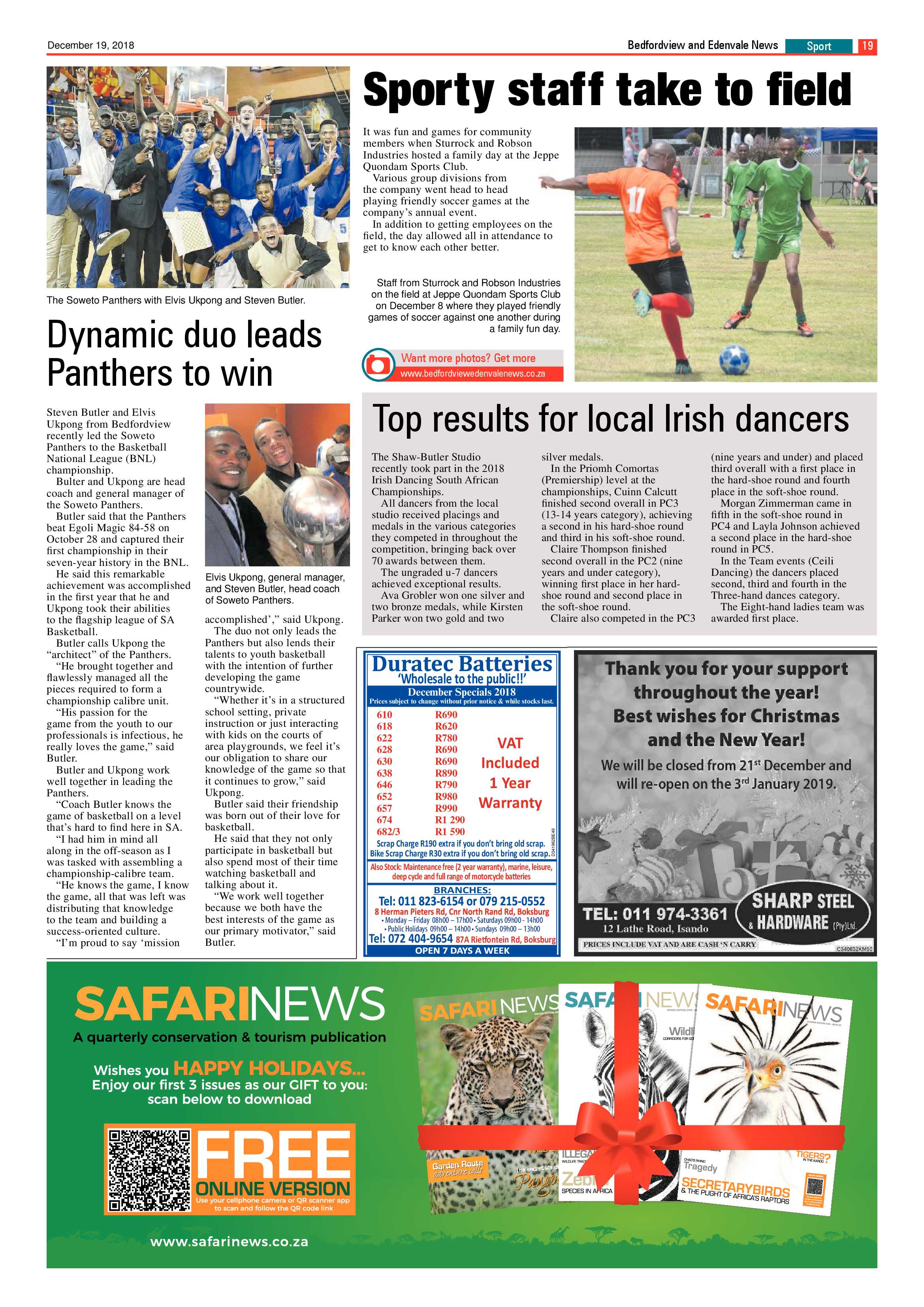 Bedfordview and Edenvale News 19 December 2018 page 19