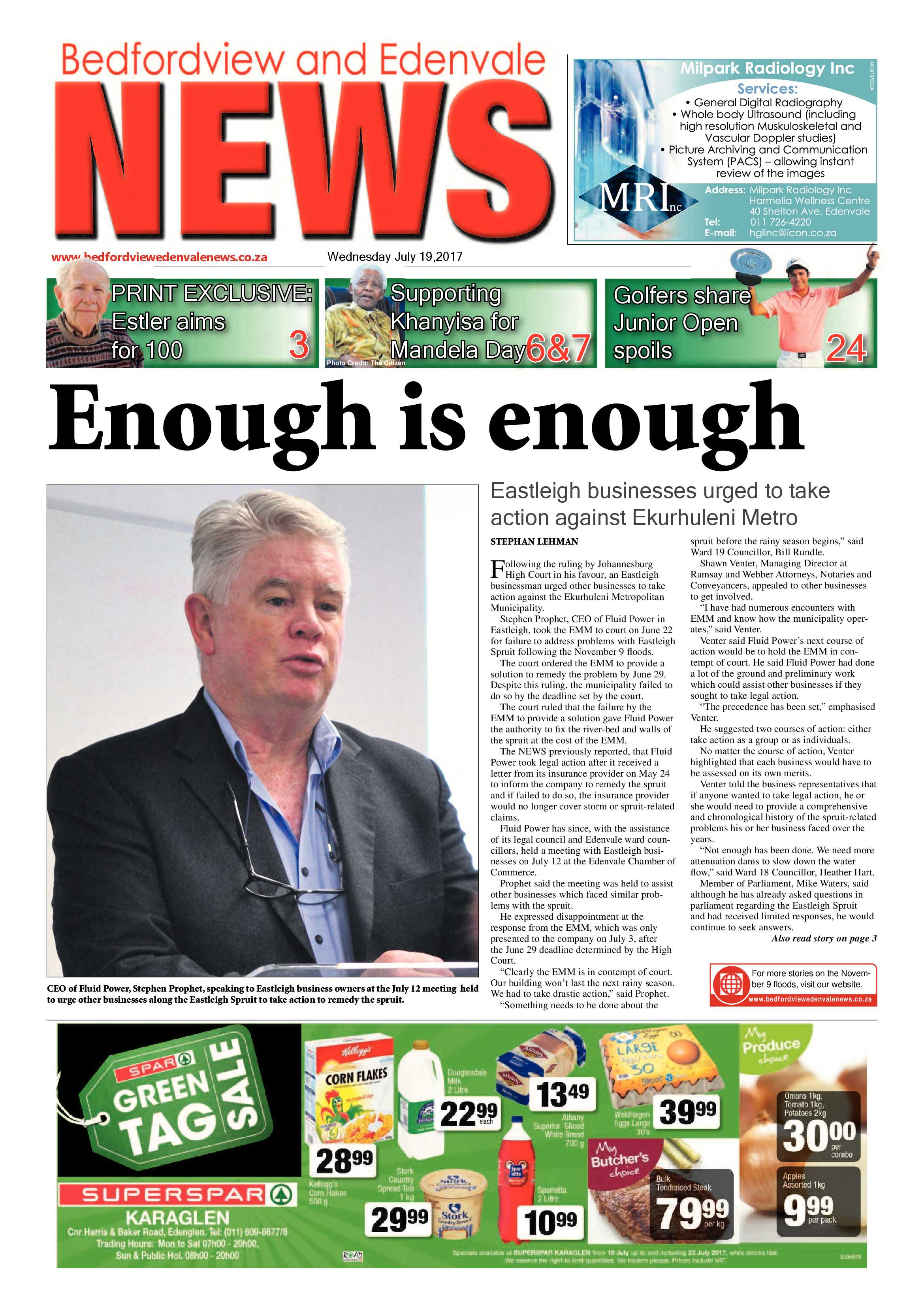 Bedfordview and Edenvale News 19 July 2017 page 1