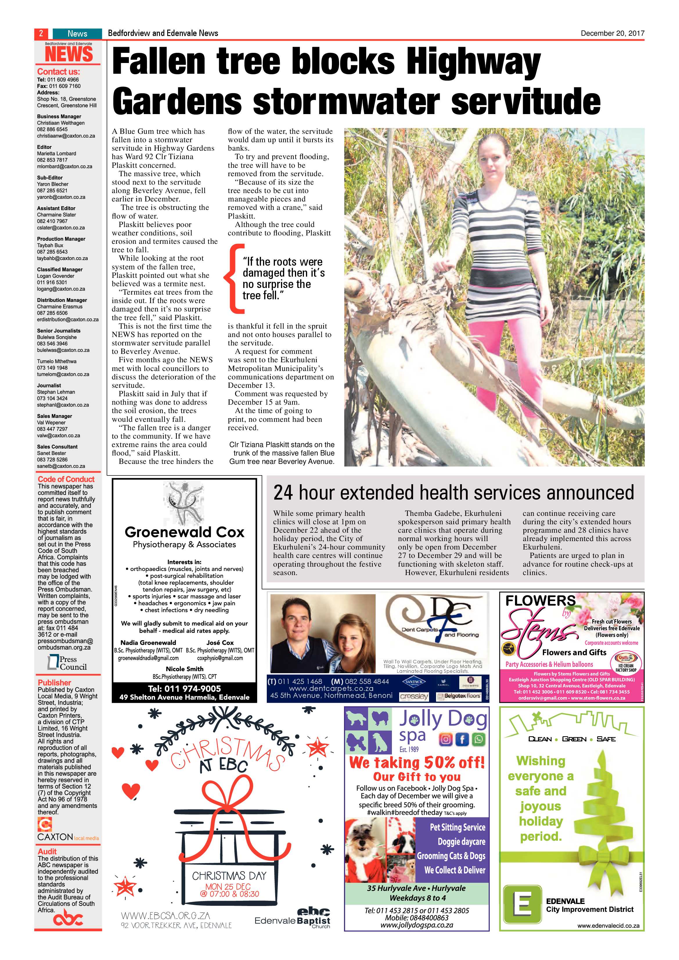 Bedfordview and Edenvale News 20 December 2017 page 2