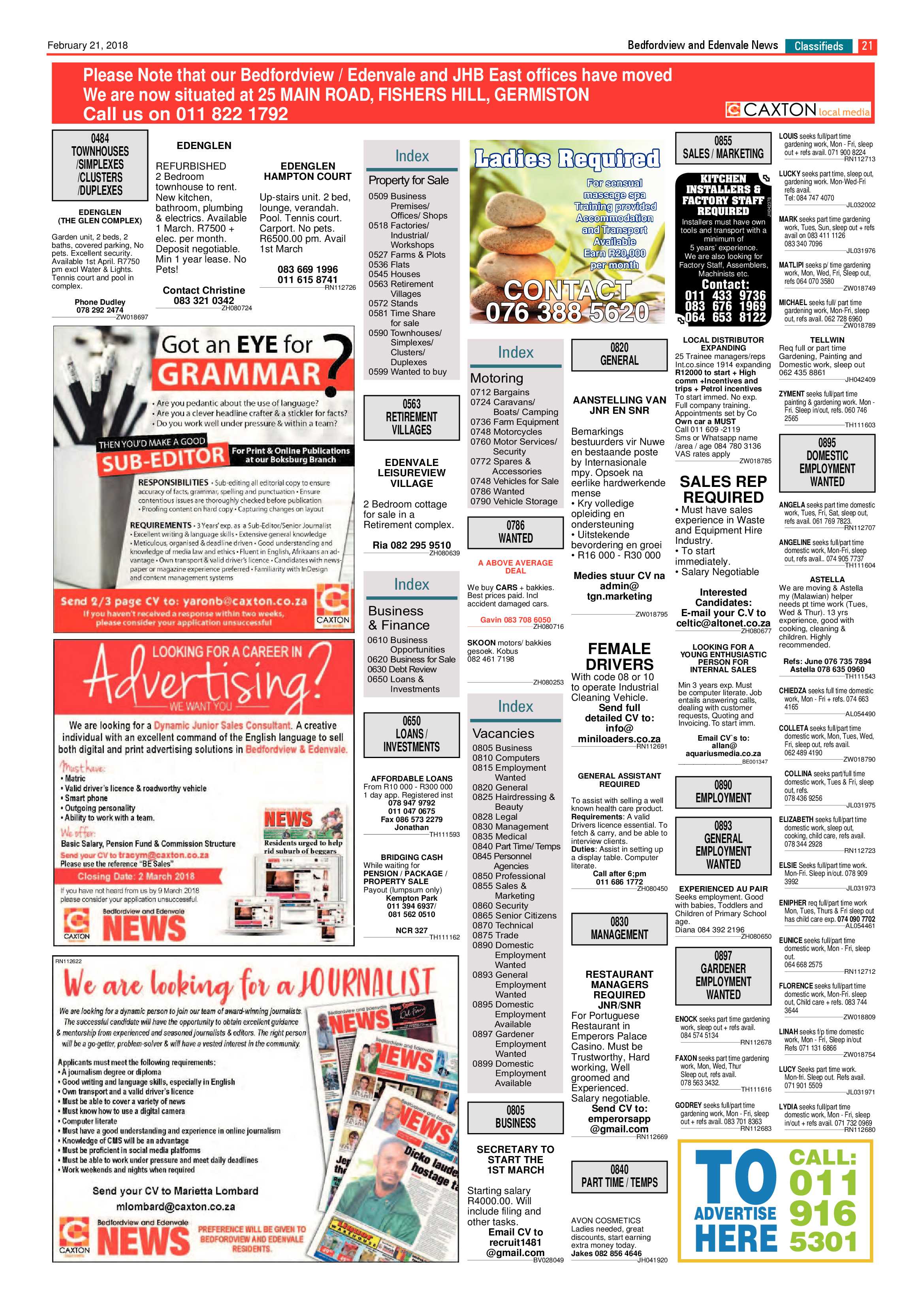 Bedfordview and Edenvale News 21 February 2018 page 21