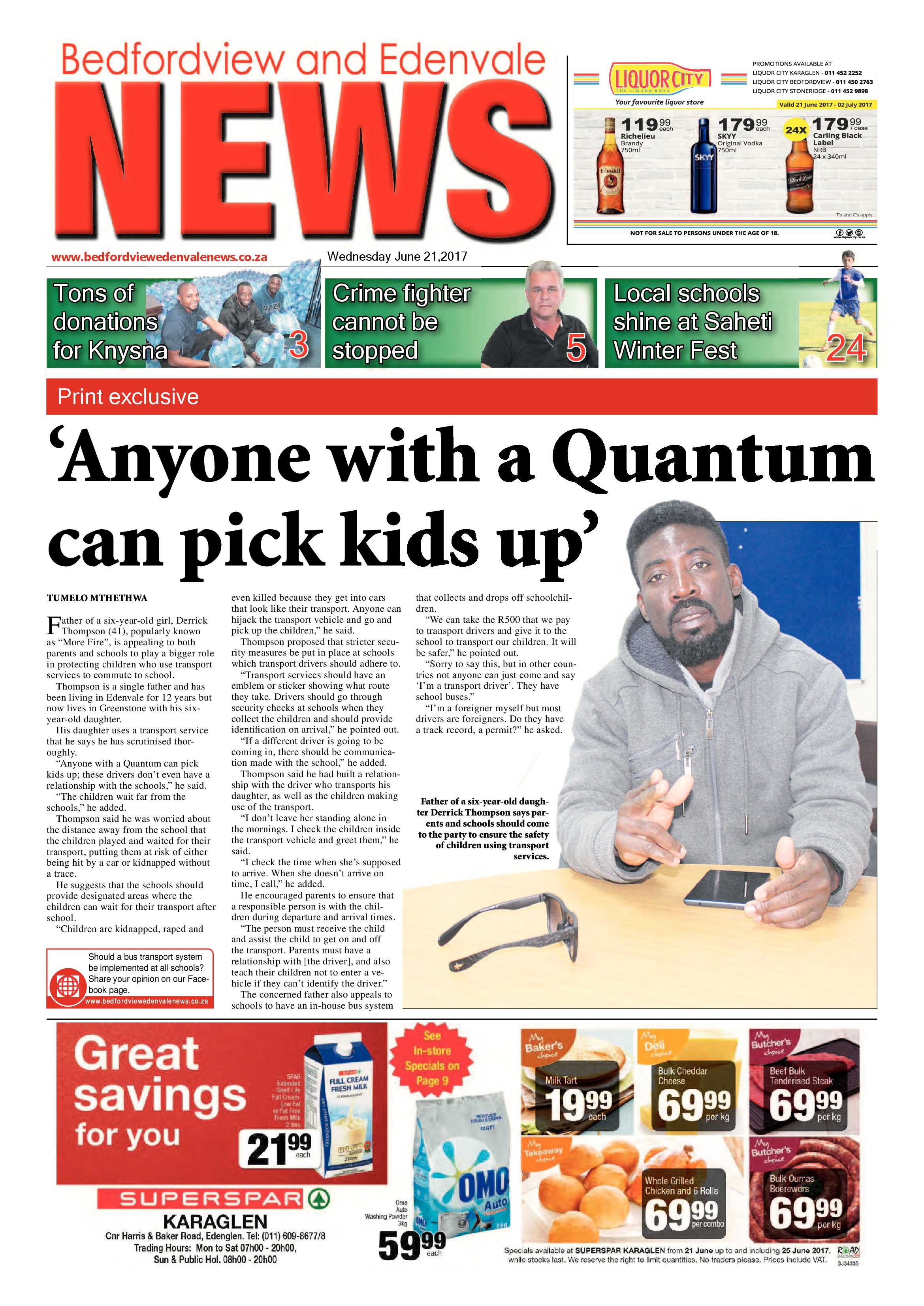 Bedfordview and Edenvale News 21 June 2017 page 1