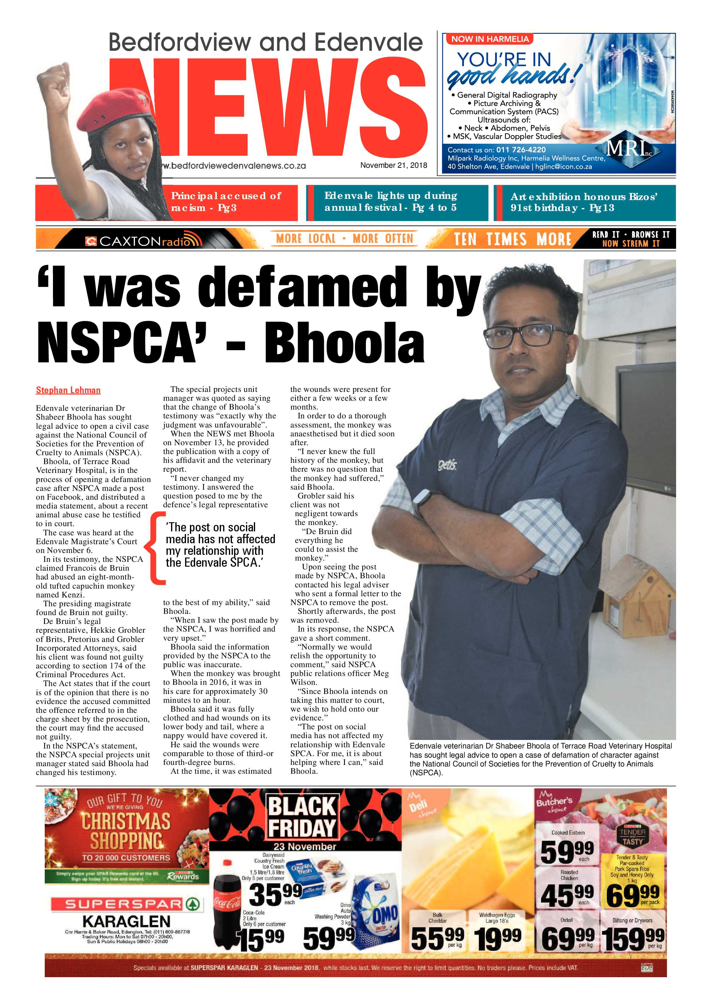 Bedfordview and Edenvale News 21 November 2018 page 1