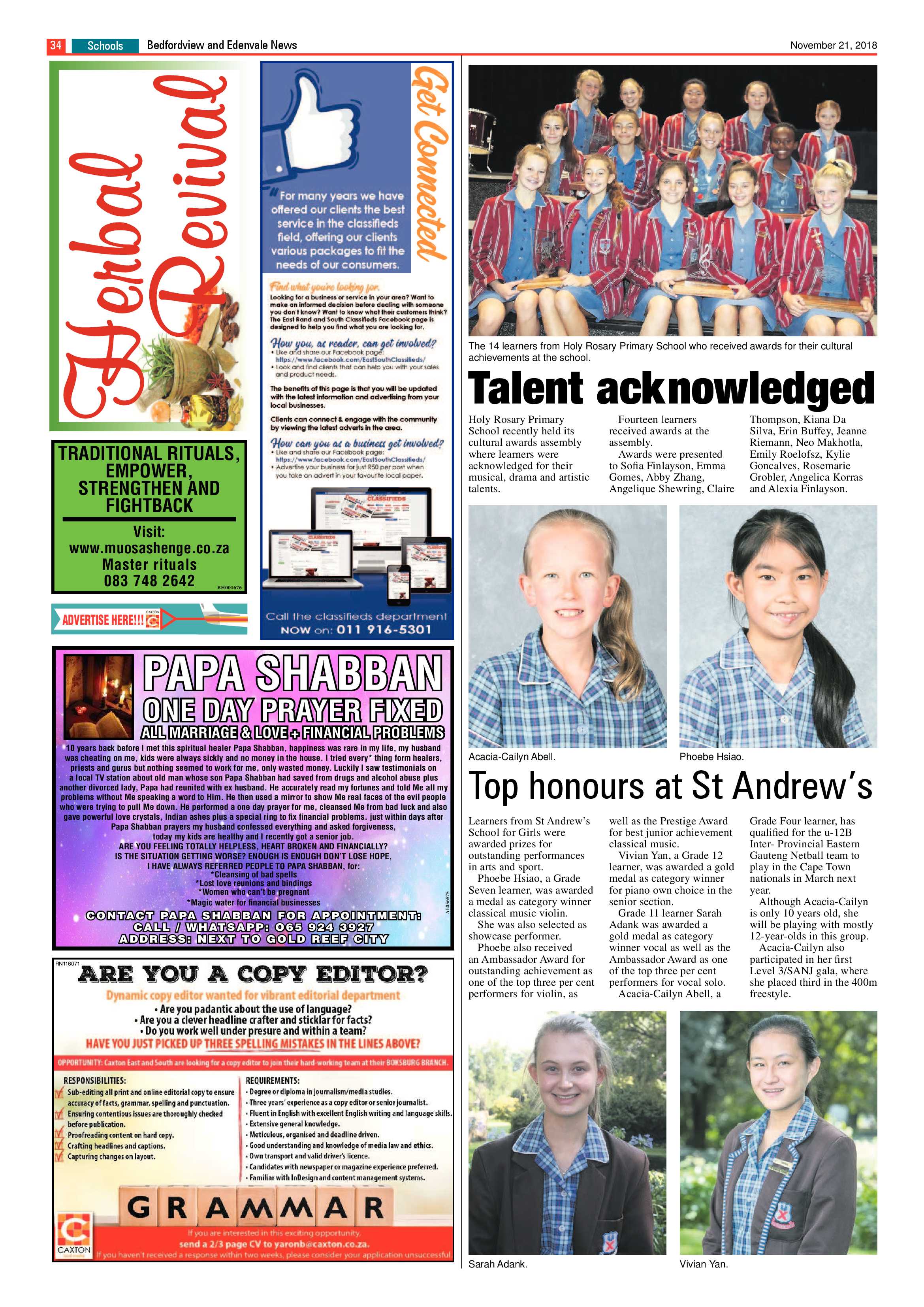 Bedfordview and Edenvale News 21 November 2018 page 34