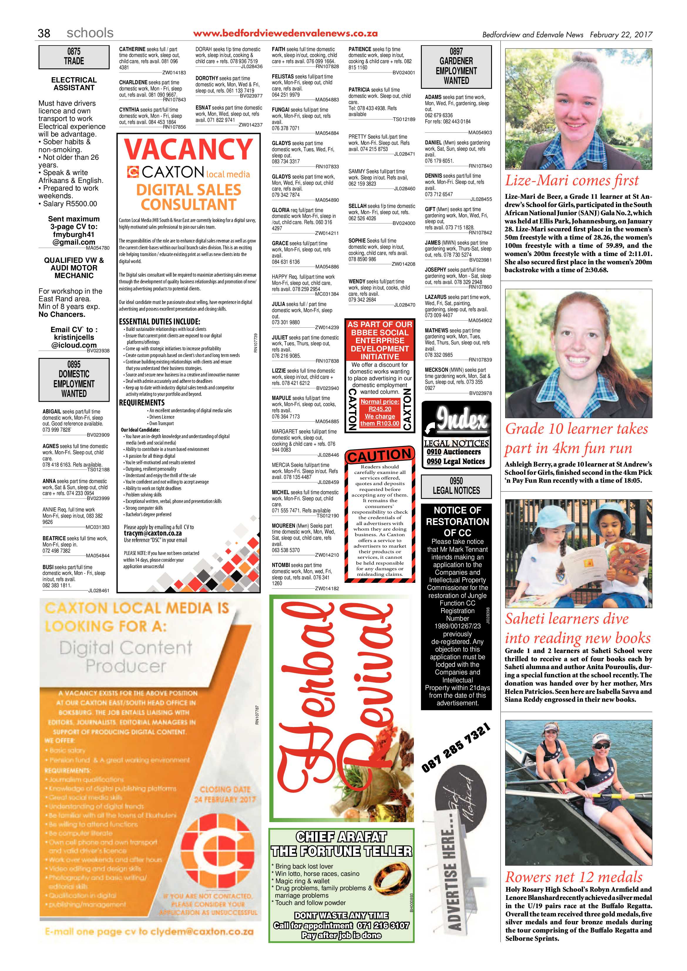 Bedfordview and Edenvale News 22 February 2017 page 38