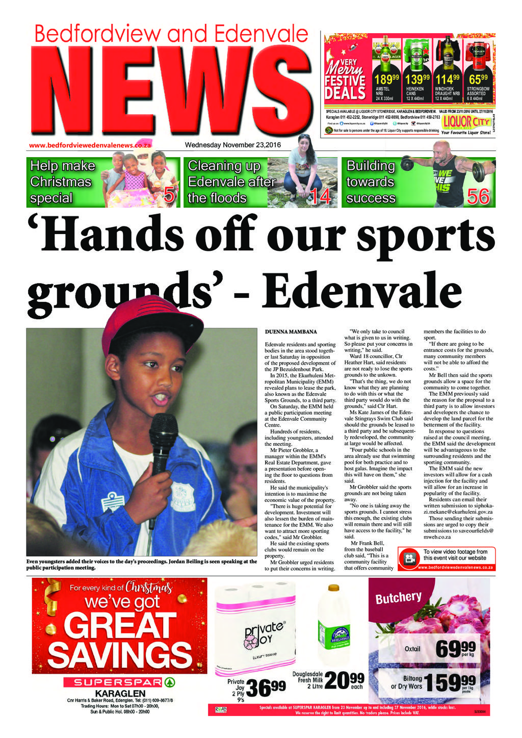 Bedfordview and Edenvale News 23 November 2016 page 1