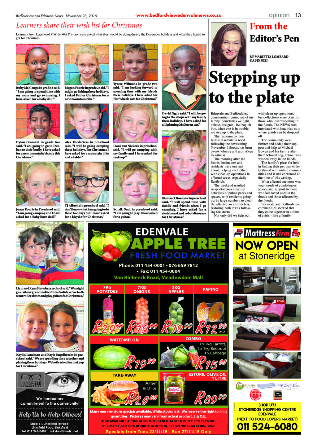 Bedfordview and Edenvale News 23 November 2016 page 13