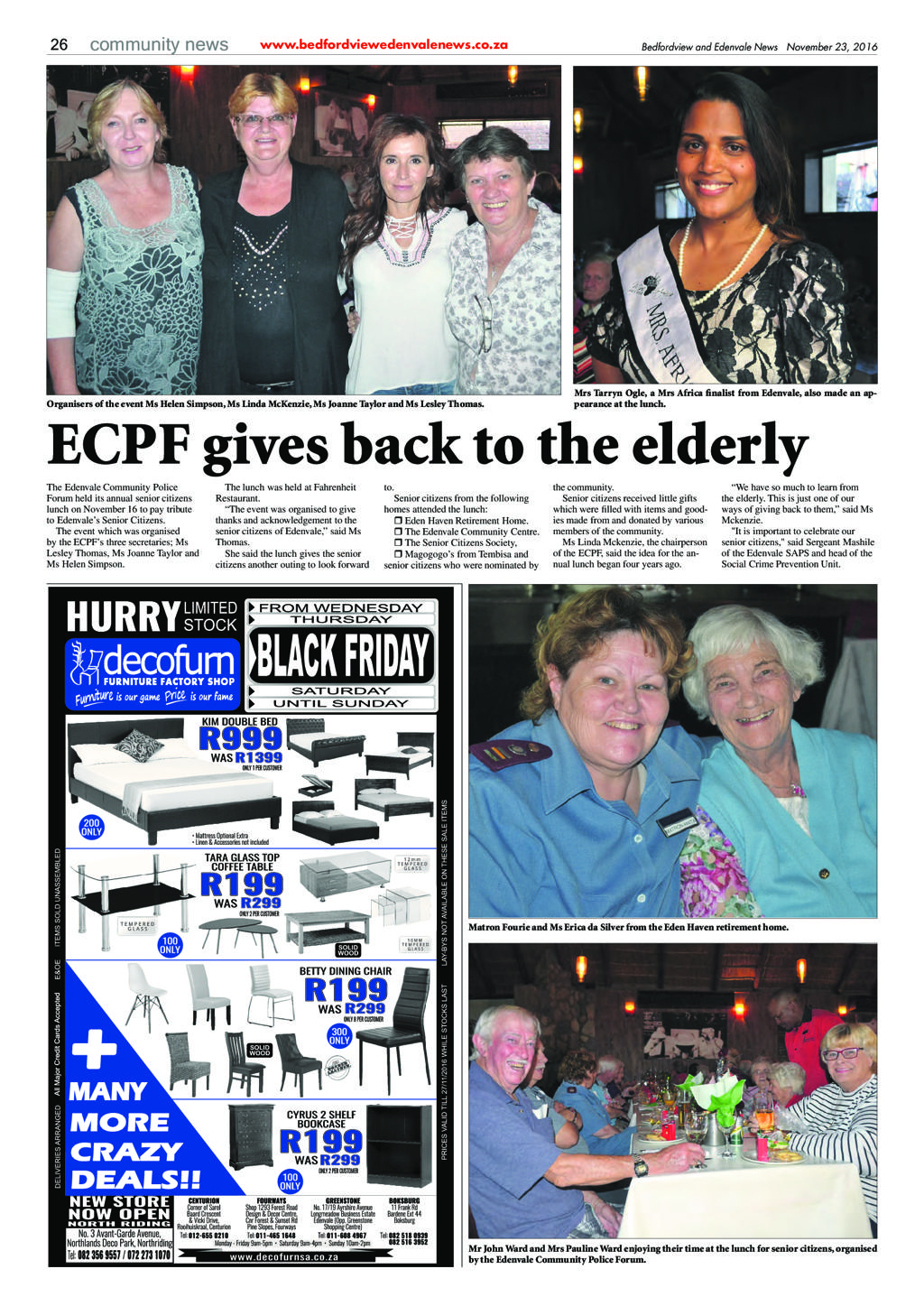 Bedfordview and Edenvale News 23 November 2016 page 26