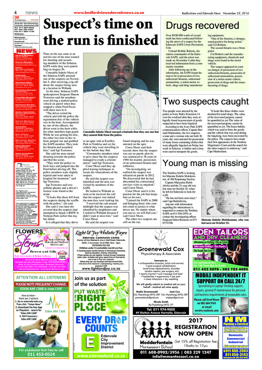 Bedfordview and Edenvale News 23 November 2016 page 4
