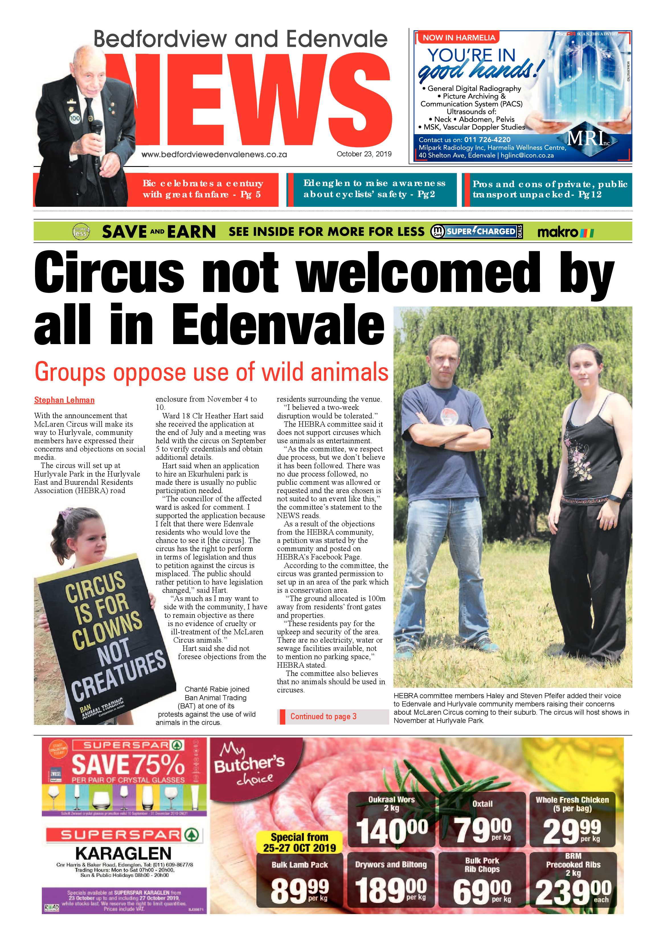 Bedfordview and Edenvale News 23 October 2019 page 1