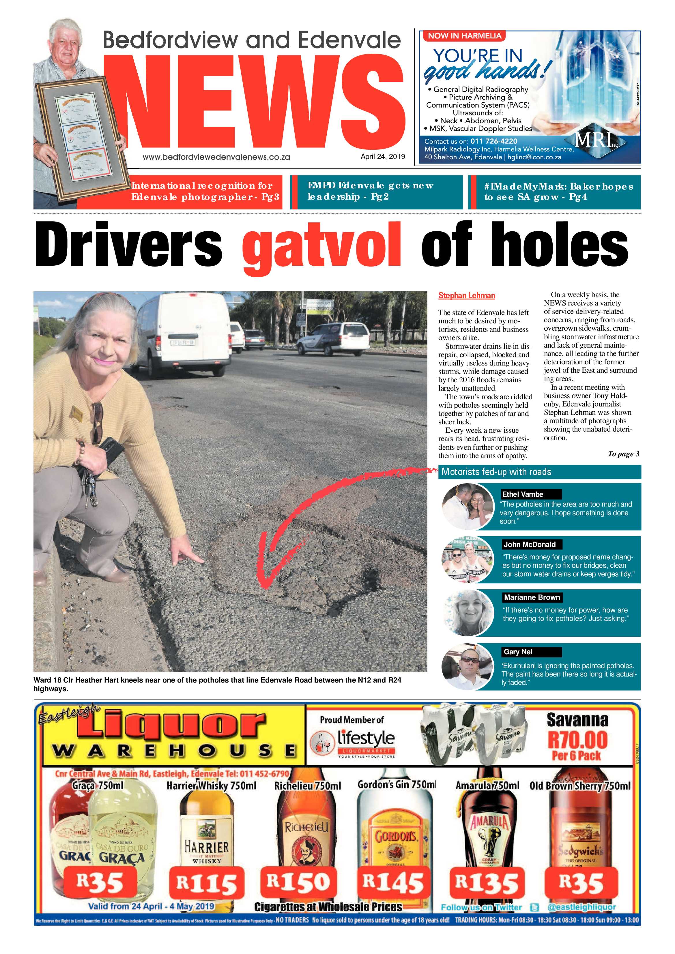 Bedfordview and Edenvale News 24 April 2019 page 1
