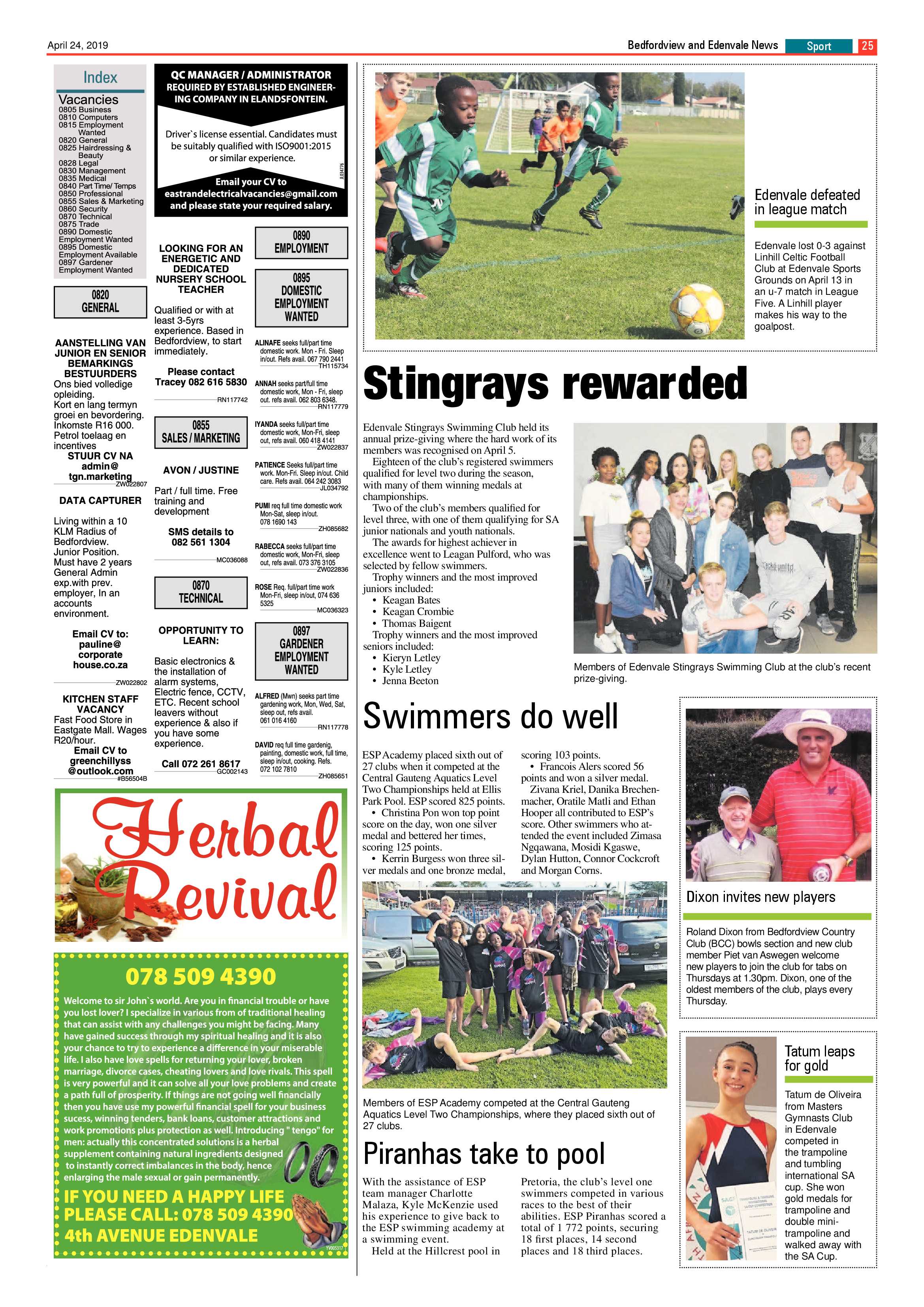 Bedfordview and Edenvale News 24 April 2019 page 25