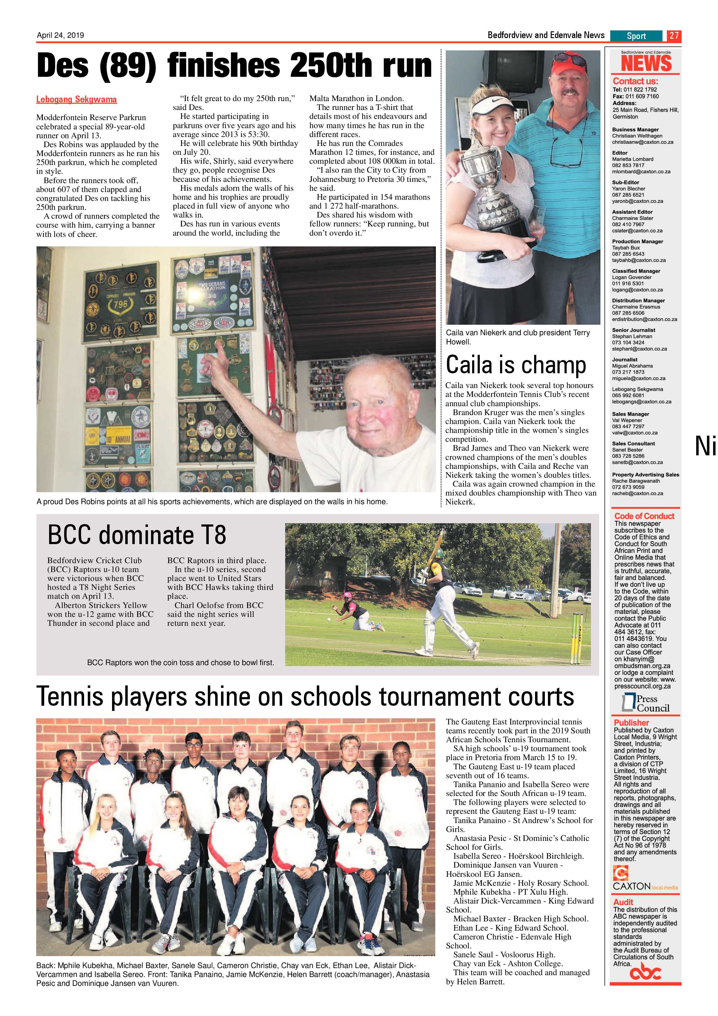 Bedfordview and Edenvale News 24 April 2019 page 27