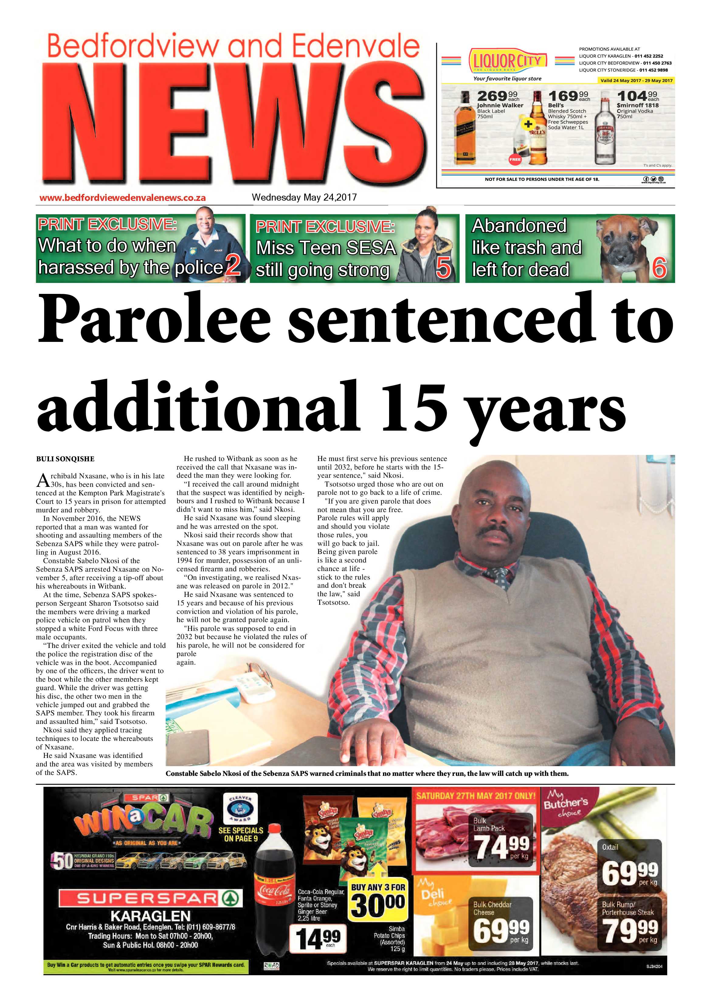 Bedfordview and Edenvale News 24 May 2017 page 1