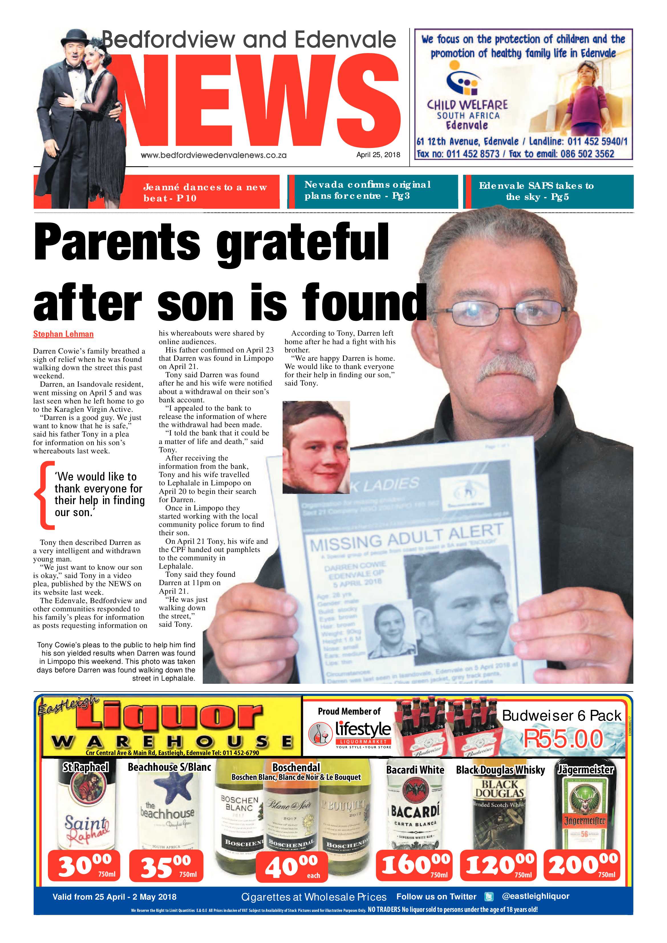 Bedfordview and Edenvale News 25 April 2018 page 1
