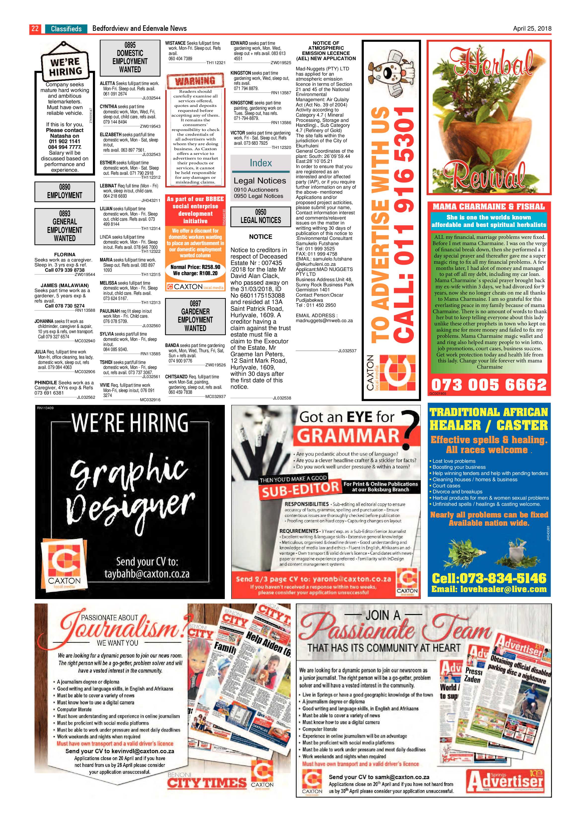 Bedfordview and Edenvale News 25 April 2018 page 22