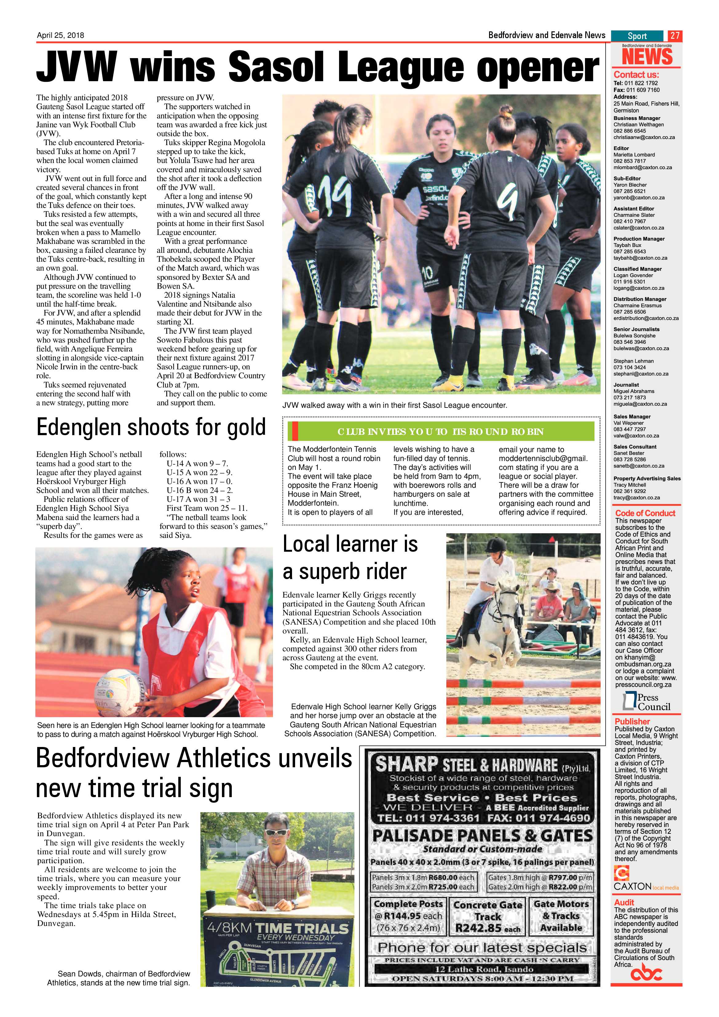 Bedfordview and Edenvale News 25 April 2018 page 27